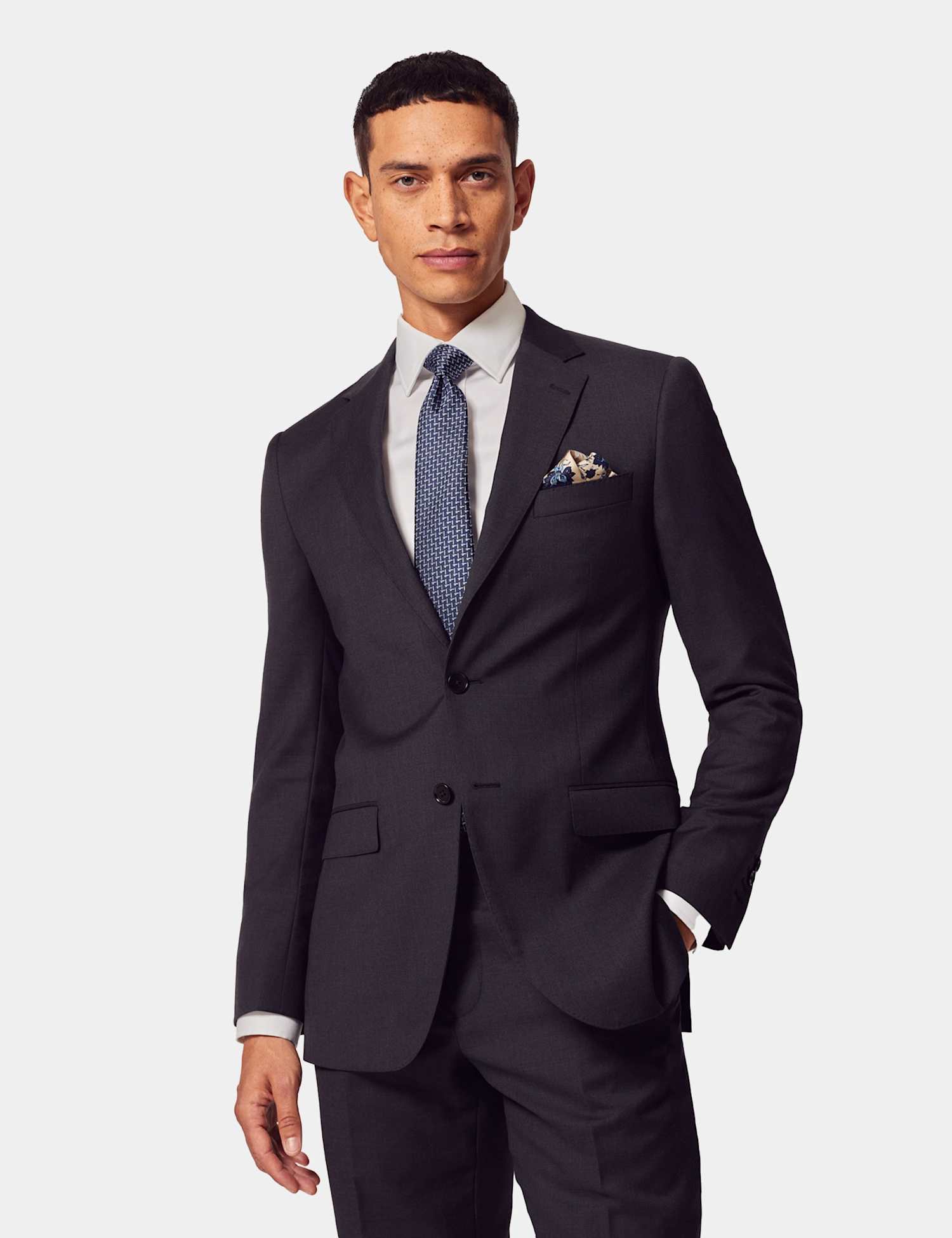 Hawes & Curtis Slim Fit Pure Wool Twill Suit Jacket Charcoal