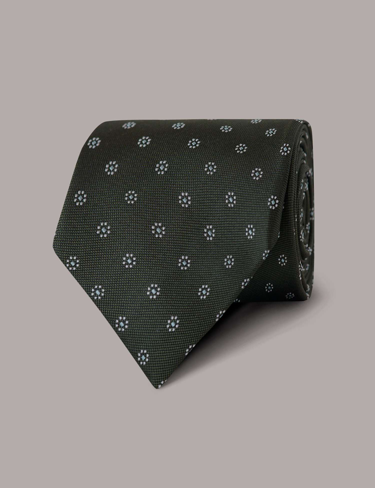Hawes & Curtis Floral Geometric Pure Silk Tie Dark Green Mix