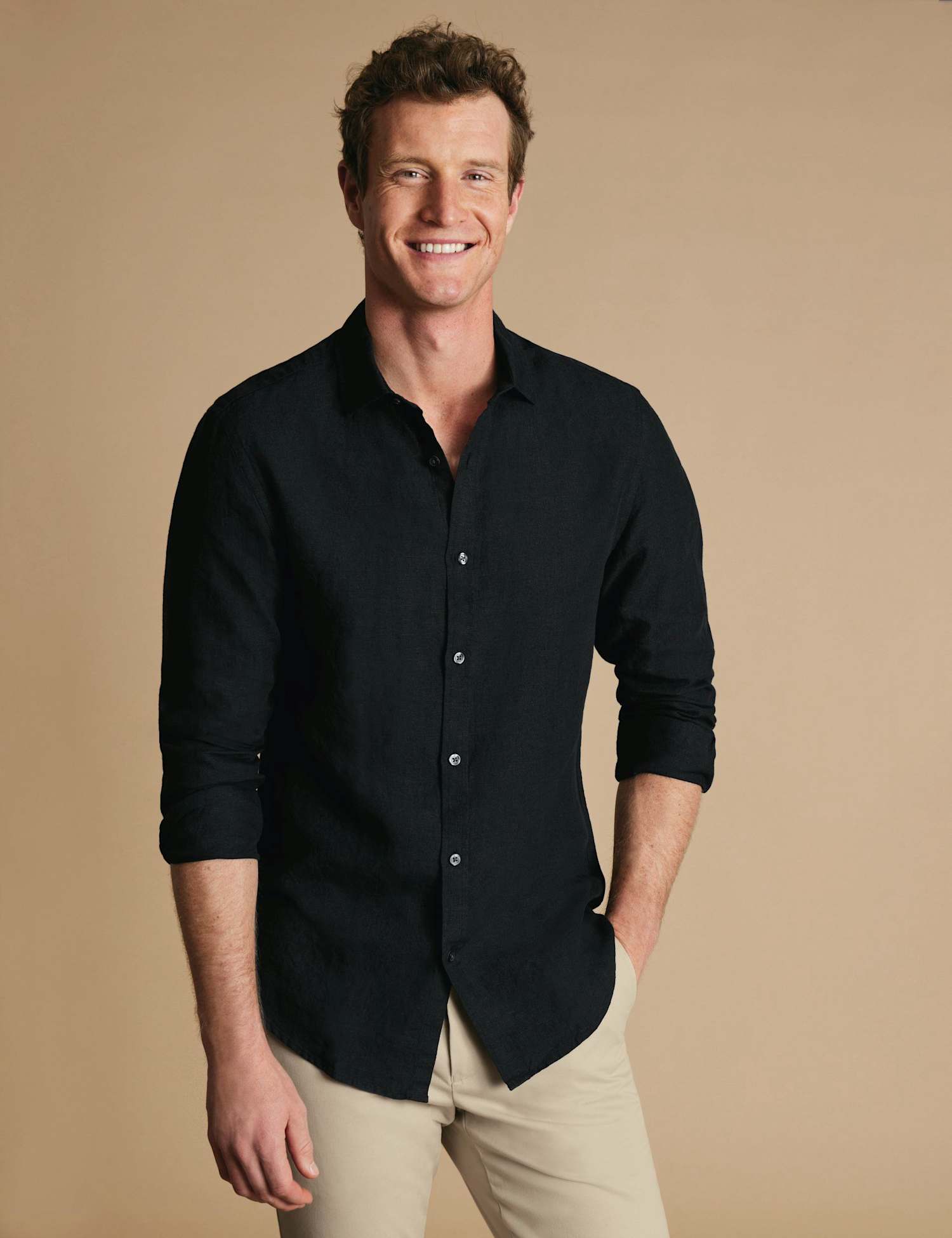 Charles Tyrwhitt Slim Fit Pure Linen Shirt Black