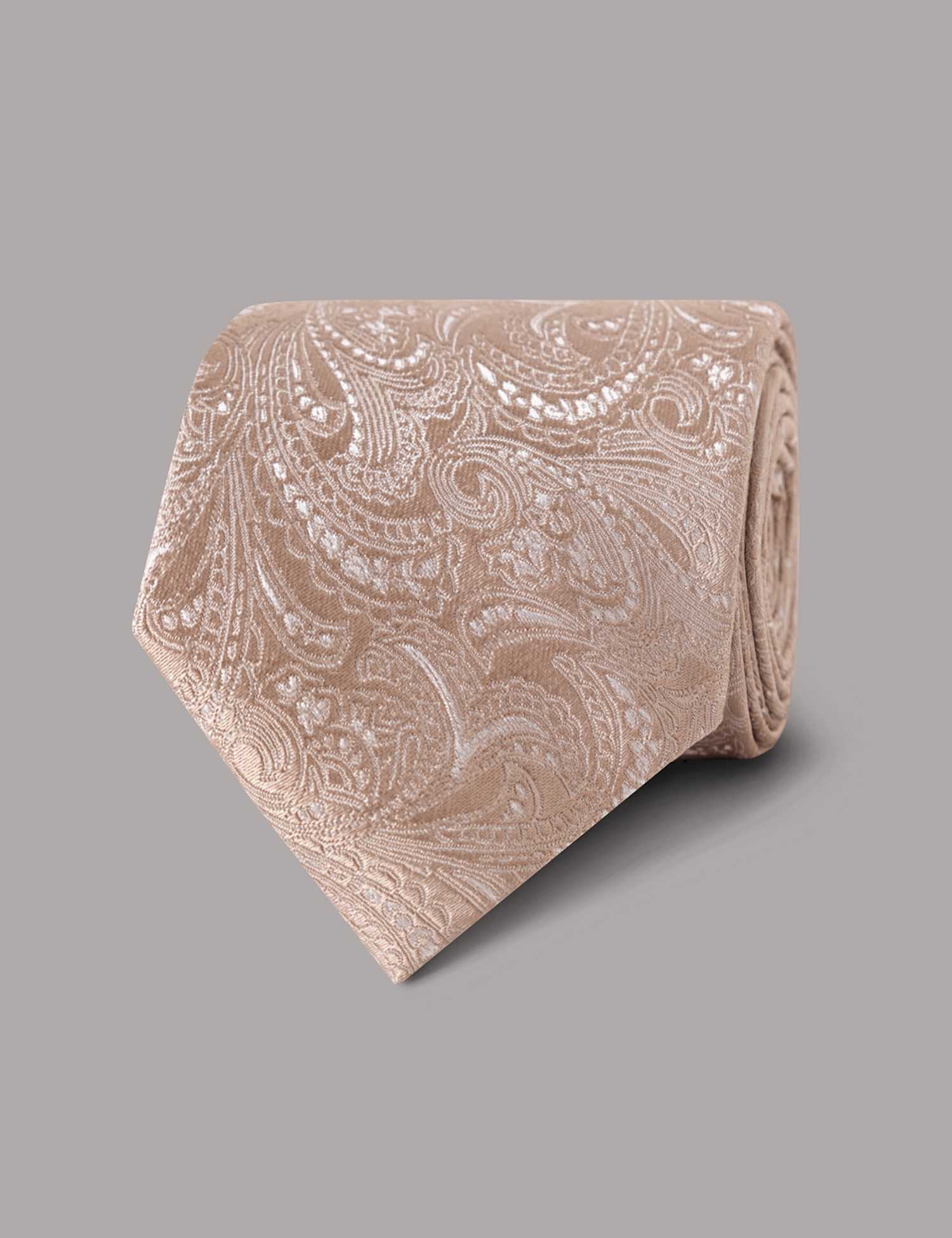 Hawes & Curtis Paisley Pure Silk Tie Champagne