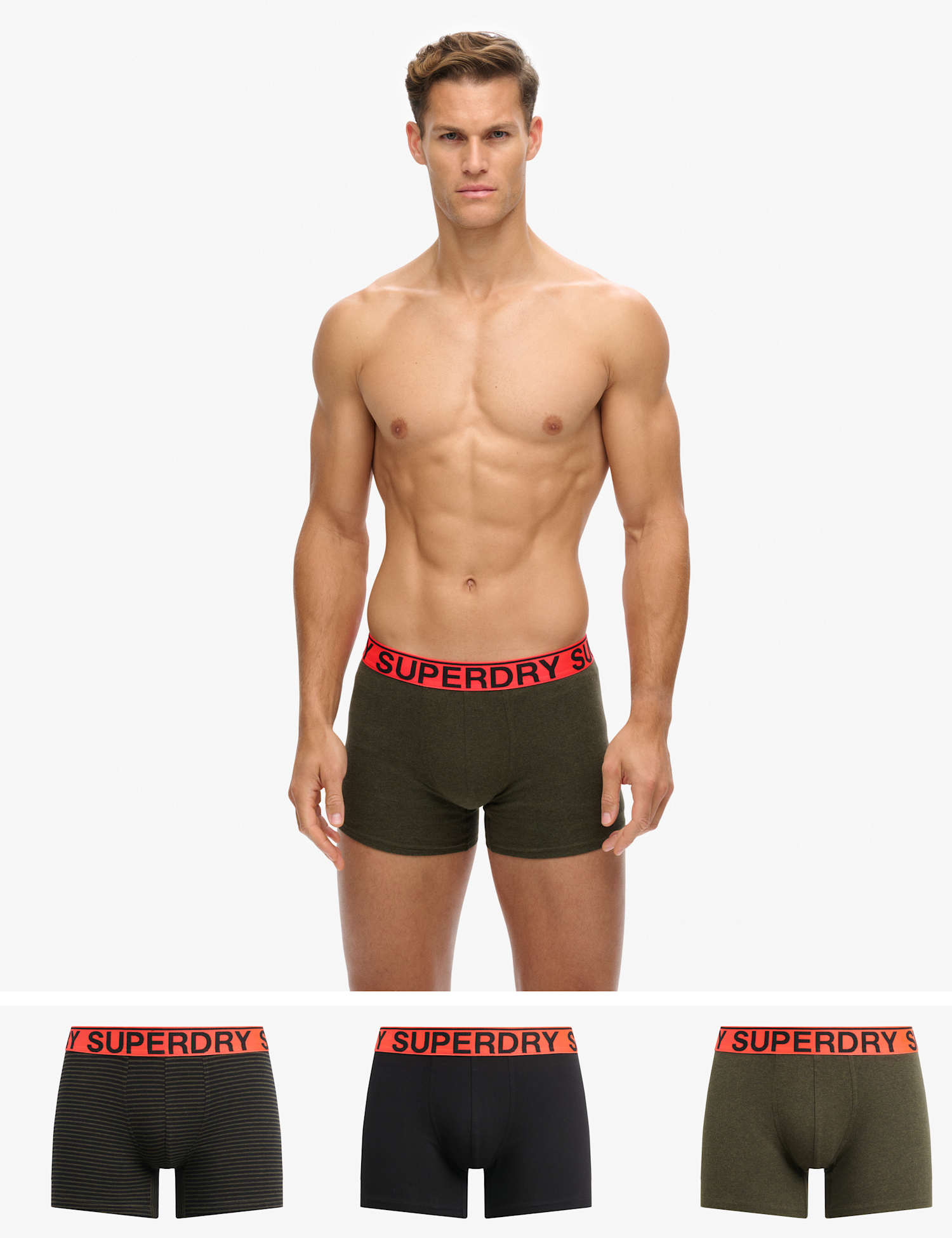 Superdry & Co 3 Pack Pure Cotton Boxers Khaki Mix