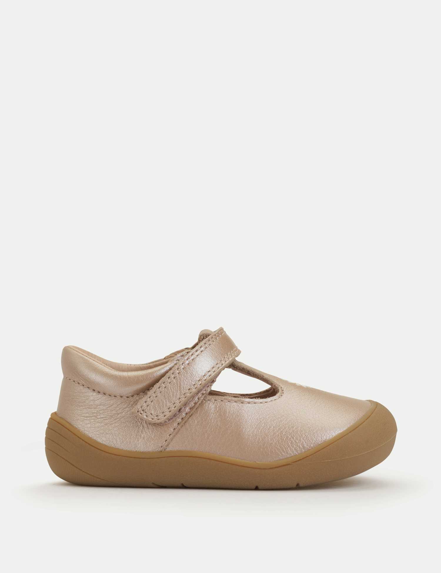 Start-Rite Kids' Leather Metallic T Bar Shoes (3 Small - 7 Small) Taupe