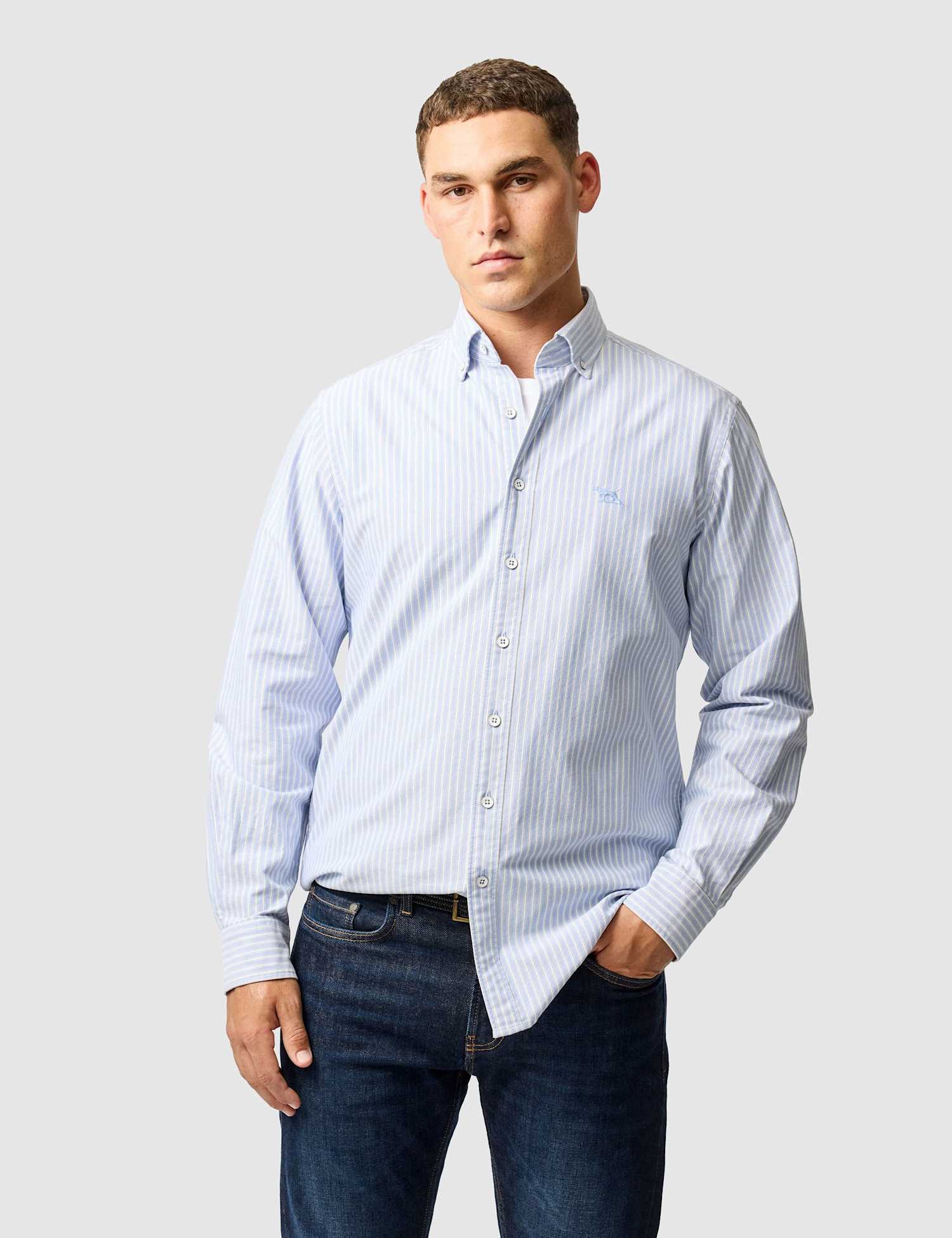 Rodd & Gunn Pure Cotton Striped Oxford Shirt Chambray
