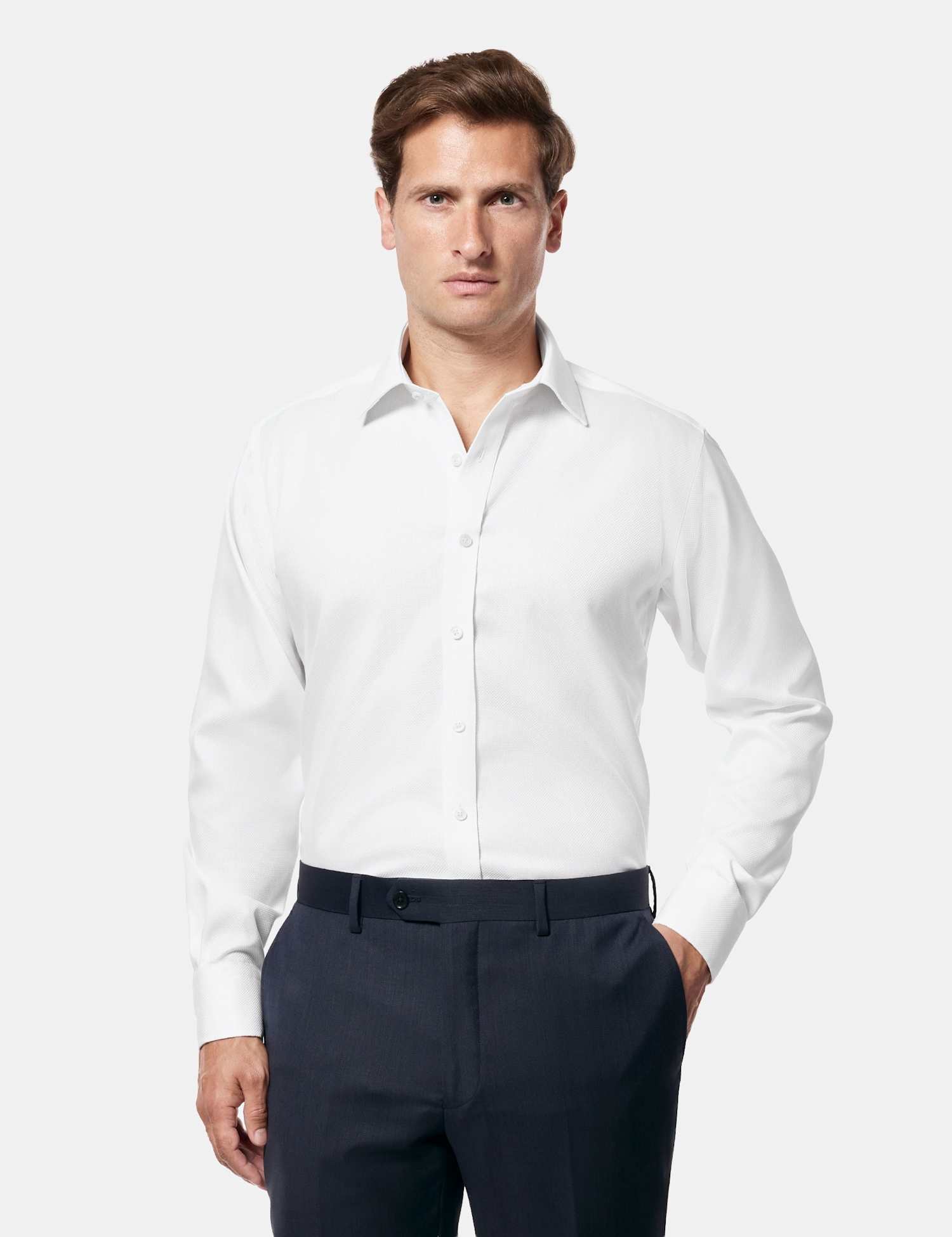 Hawes & Curtis Slim Fit Non Iron Pure Cotton Textured Shirt White