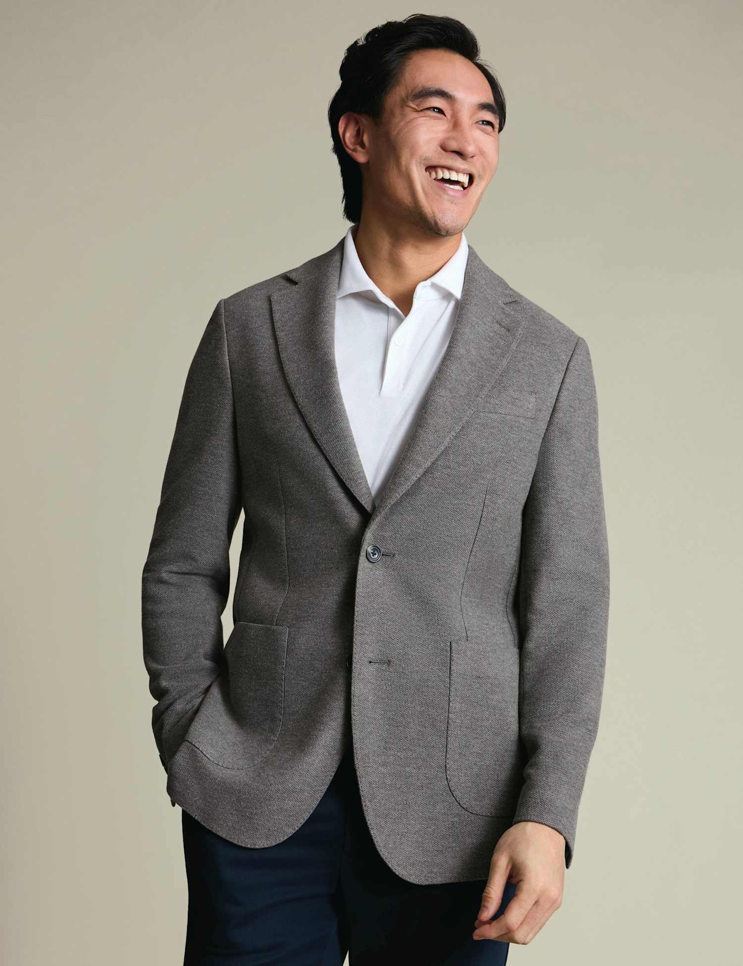 Charles Tyrwhitt Slim Fit Cotton Blend Jersey Jacket Grey