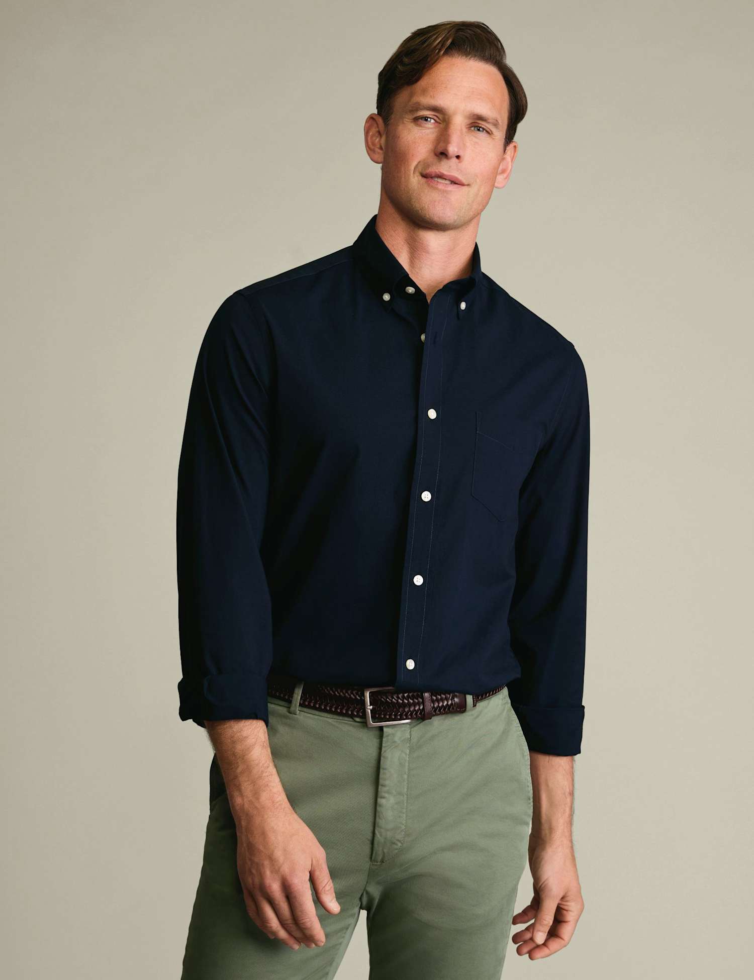 Charles Tyrwhitt Slim Fit Easy Iron Pure Cotton Shirt Dark Blue