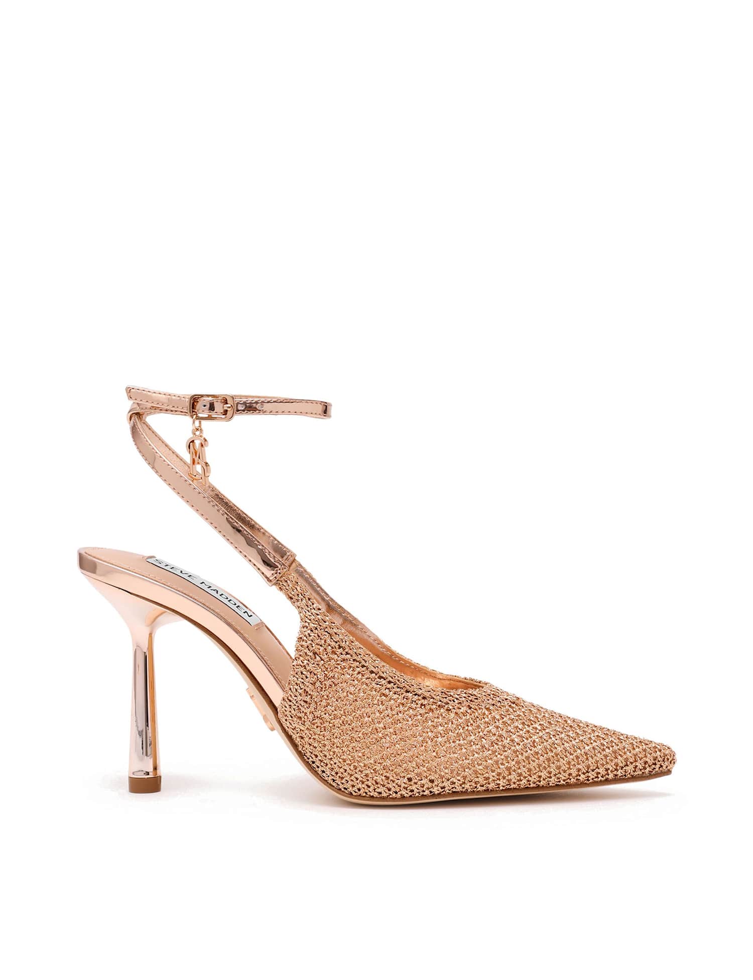 Steve Madden Ascension Ankle Strap Stiletto Heel Court Shoes Golden Rose