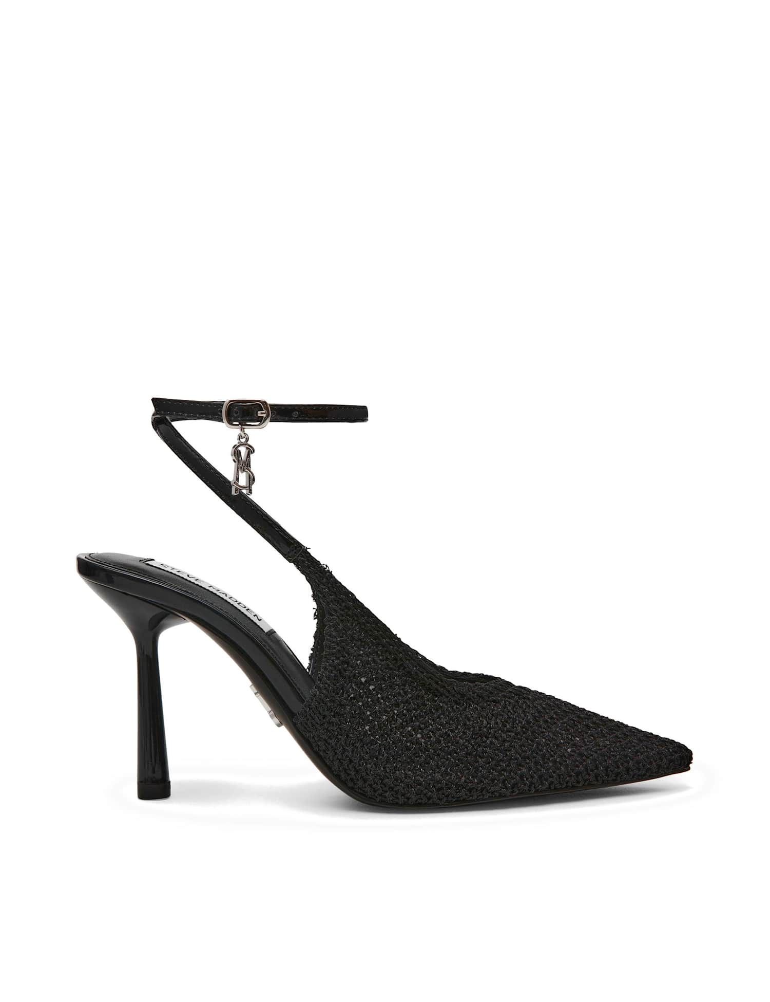 Steve Madden Ascension Ankle Strap Stiletto Heel Court Shoes Black