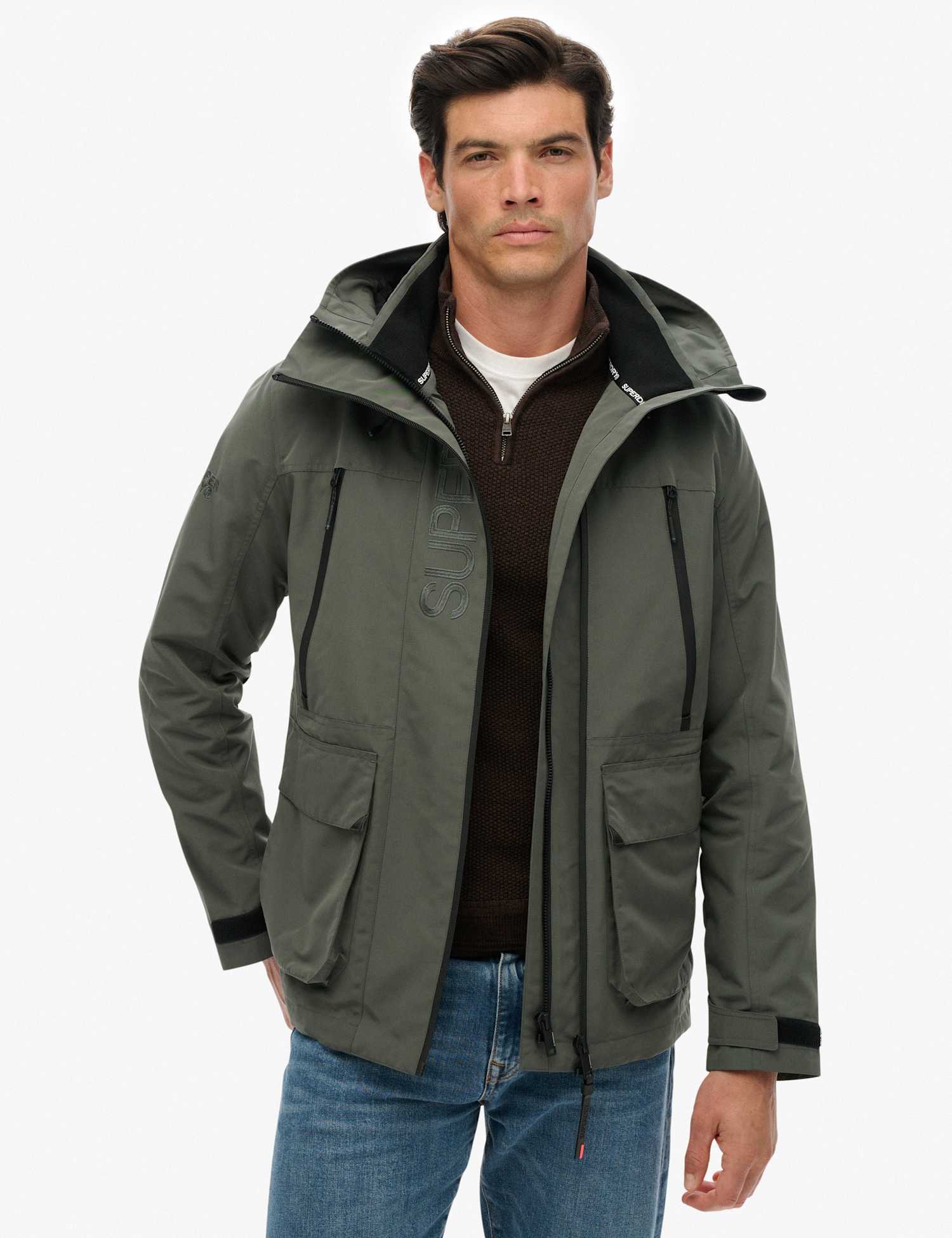 Superdry & Co Embroidered Hooded Ultimate Windbreaker Coat Dark Grey