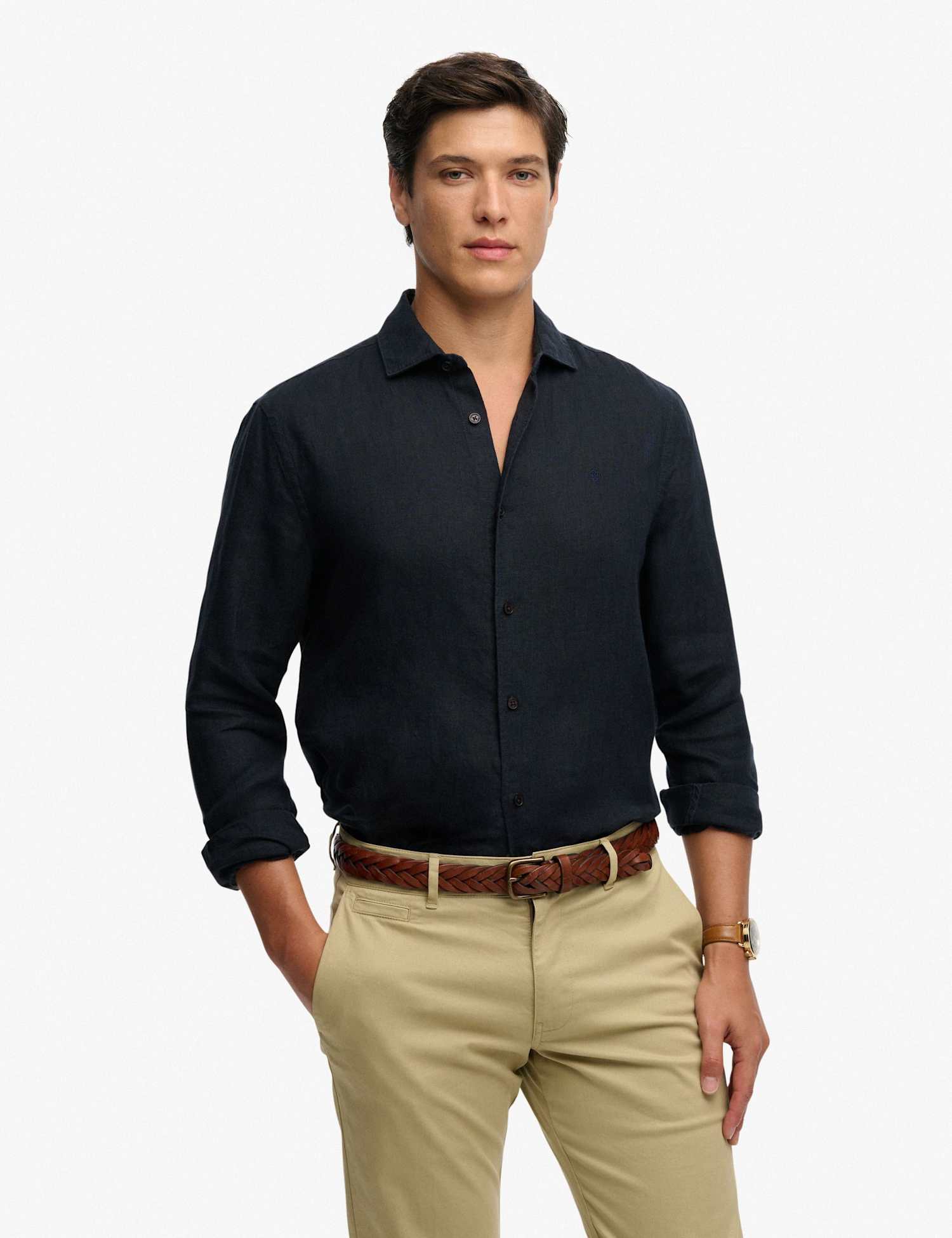 Superdry & Co Relaxed Fit Pure Linen Shirt Navy