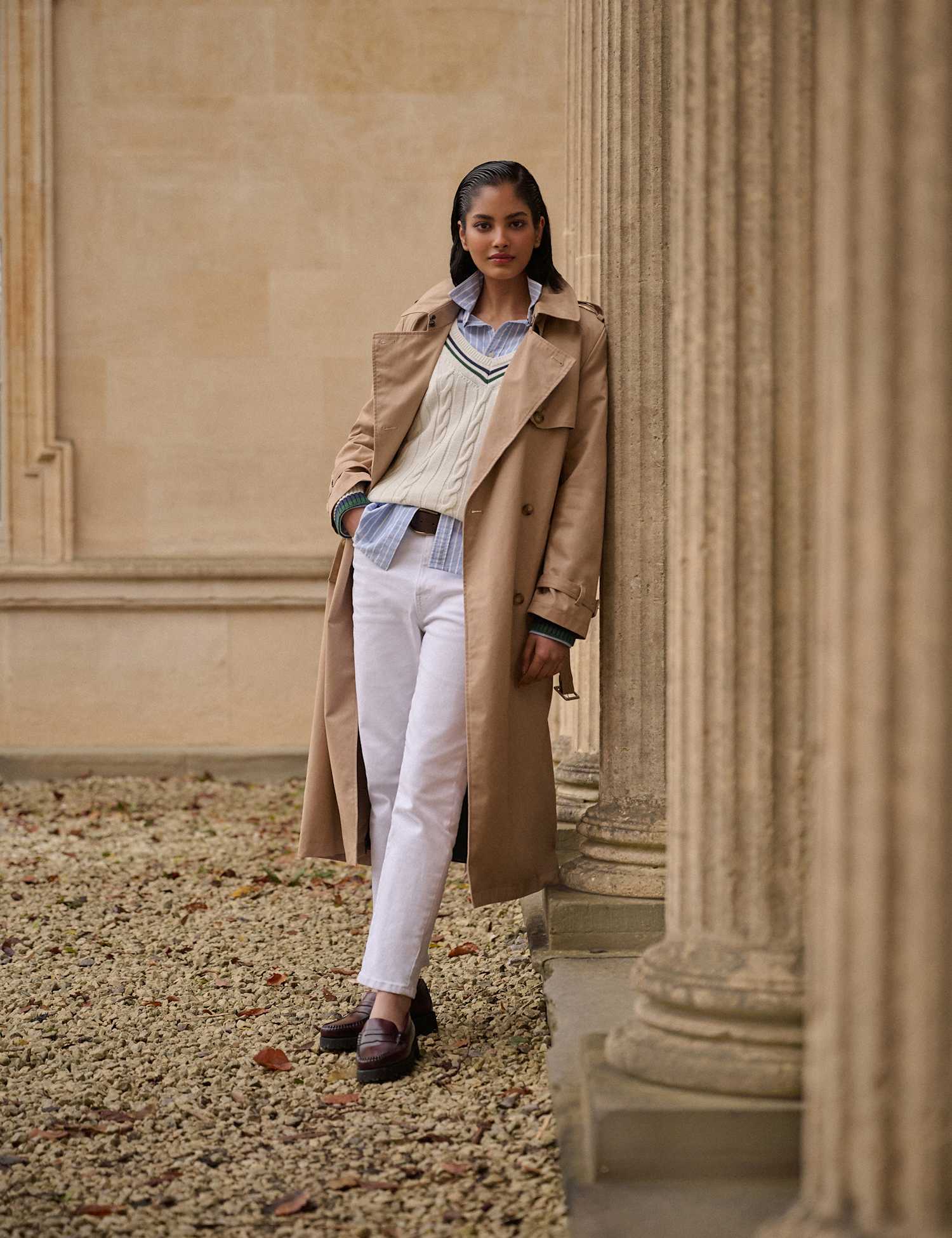 Superdry & Co Cotton Rich Belted Longline Trench Coat Beige