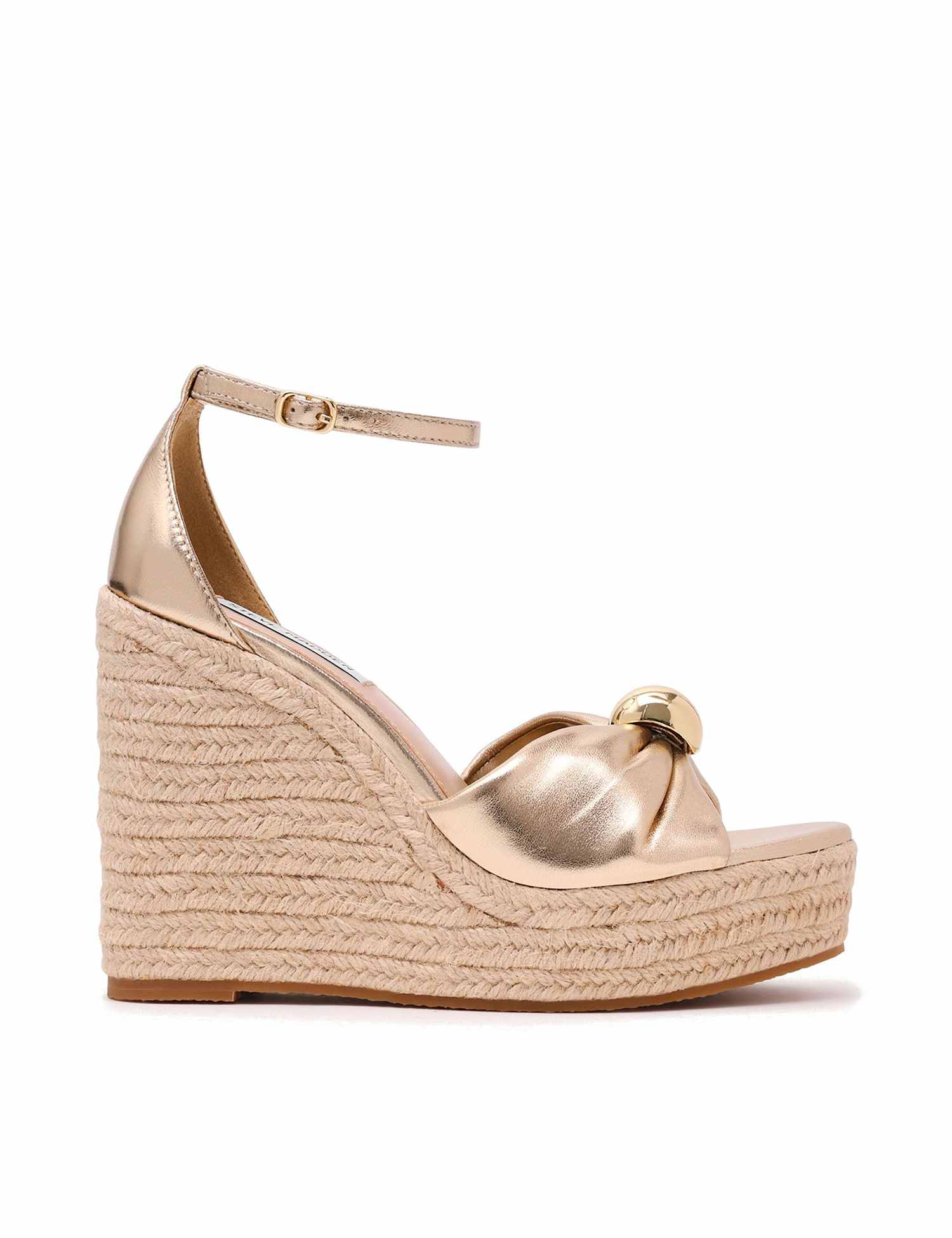 Steve Madden Taliya Leather Ankle Strap Wedge Sandals Golden Rose