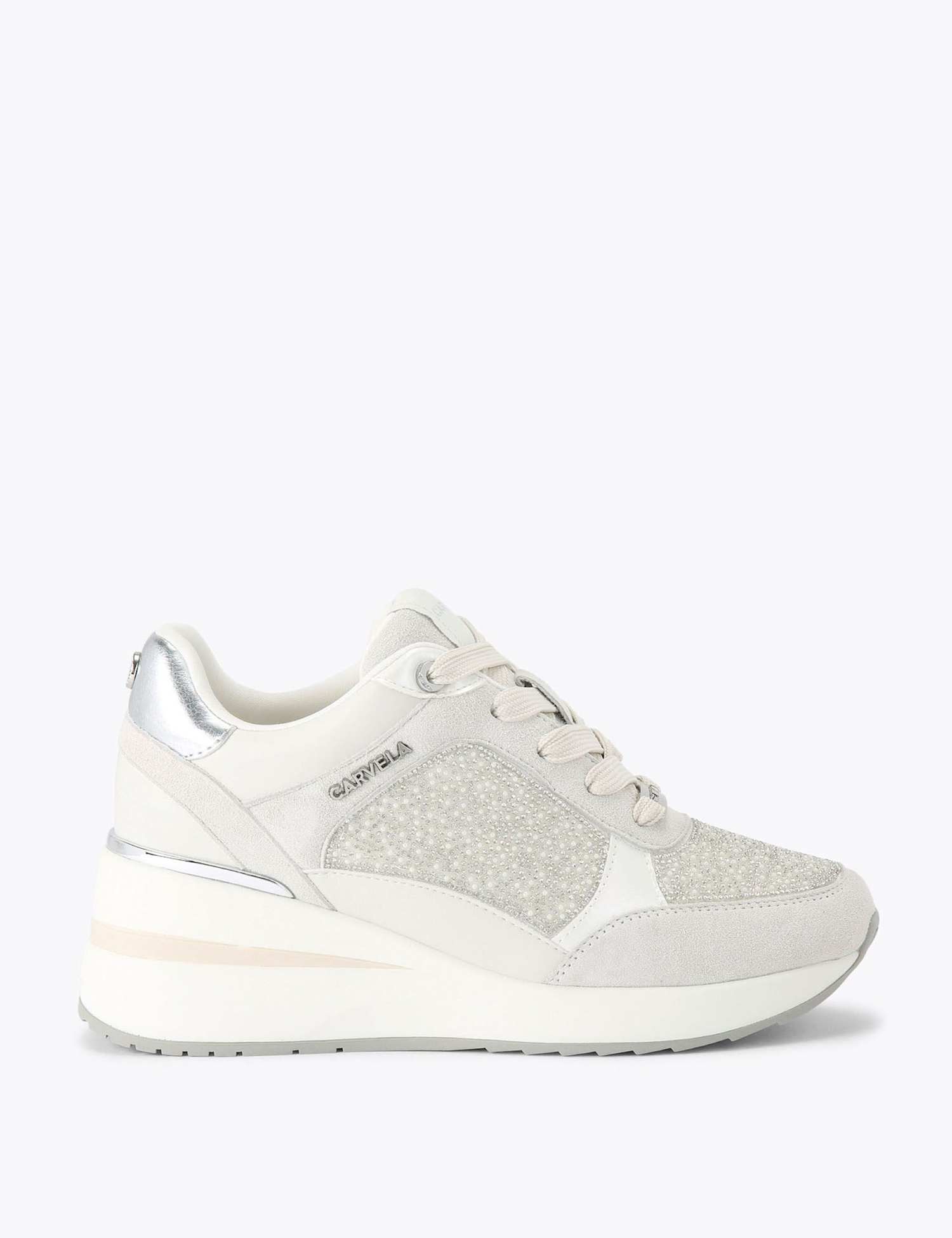 Carvela Lace Up Sparkle Embellished Wedge Trainers White
