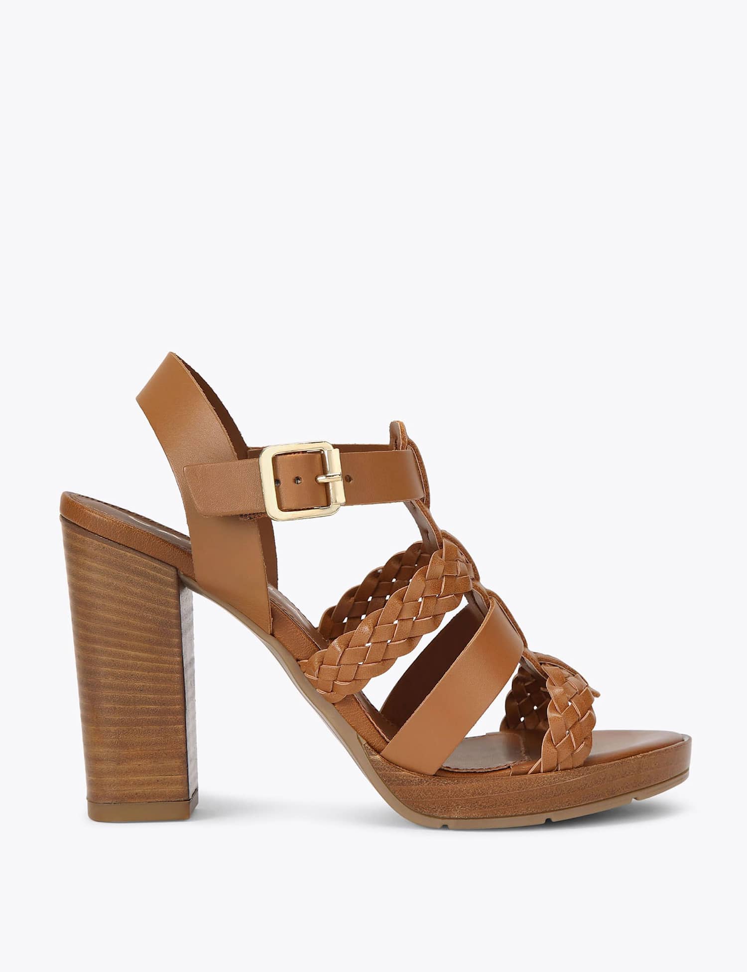 Carvela Leather Woven Strap Block Heels Tan
