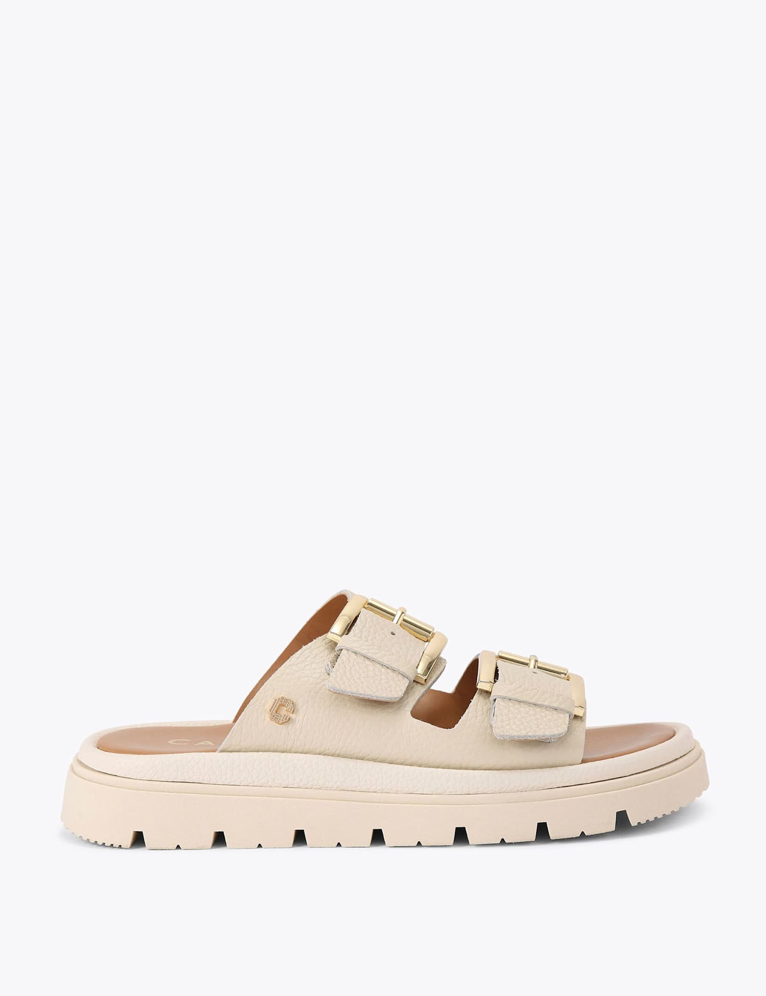Carvela Leather Buckle Flatform Sliders Cream