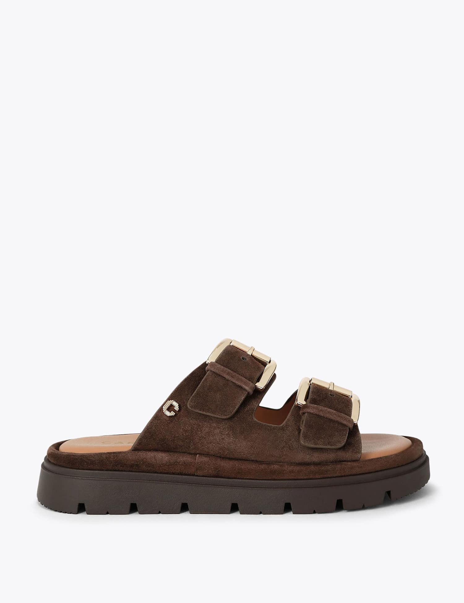 Carvela Leather Buckle Flatform Sliders Brown