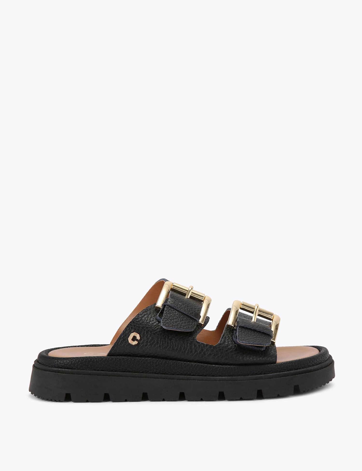 Carvela Leather Buckle Flatform Sliders Black