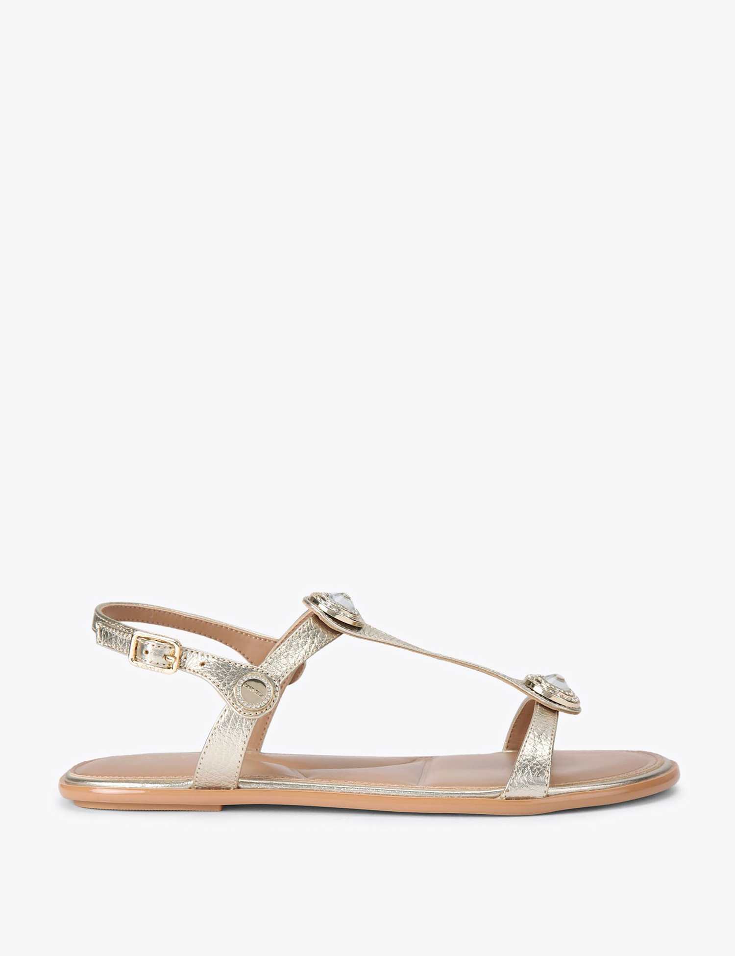 Carvela Leather Embellished Ankle Strap Flat Sandals Silver