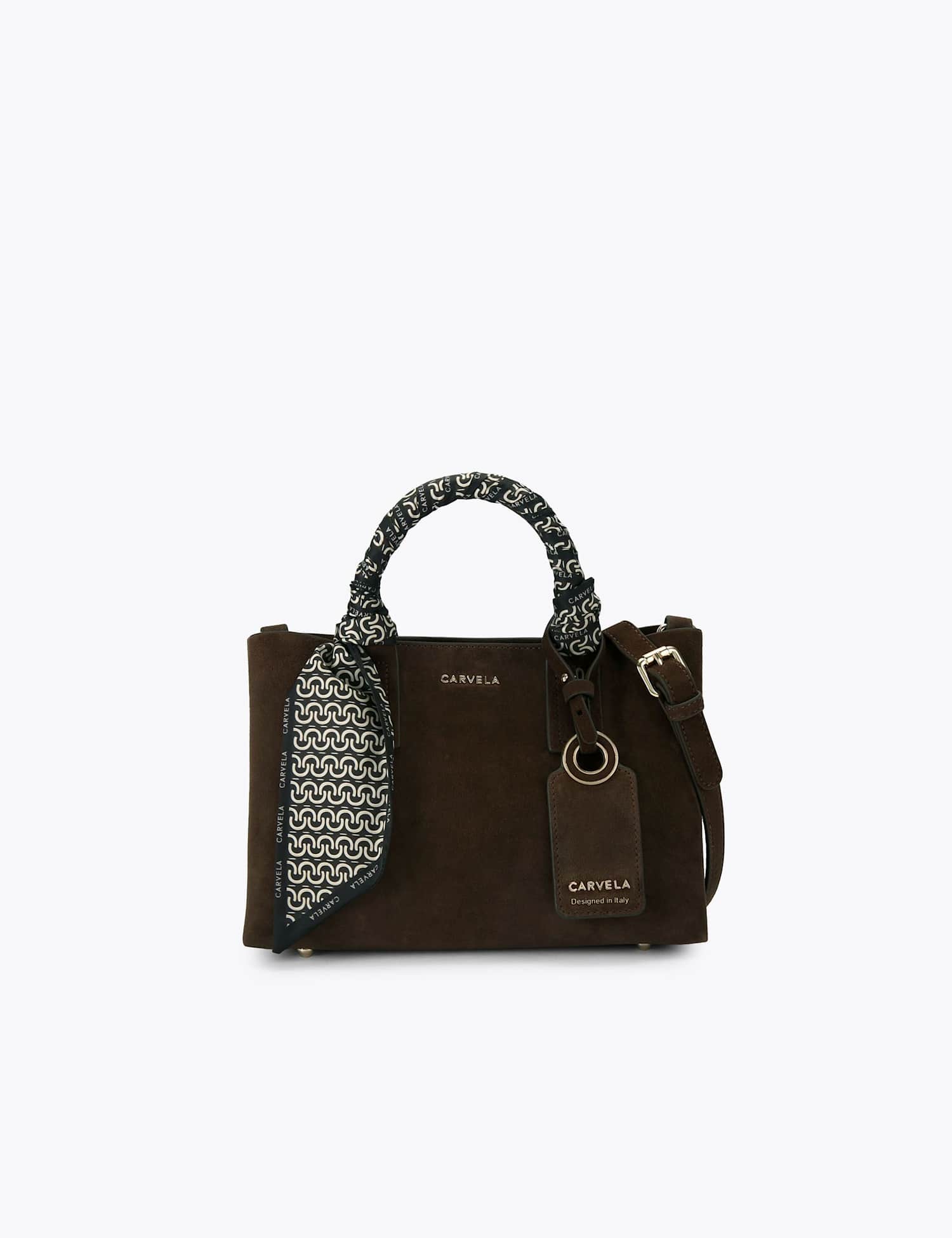 Carvela Leather Satin Scarf Cross Body Mini Tote Bag Brown