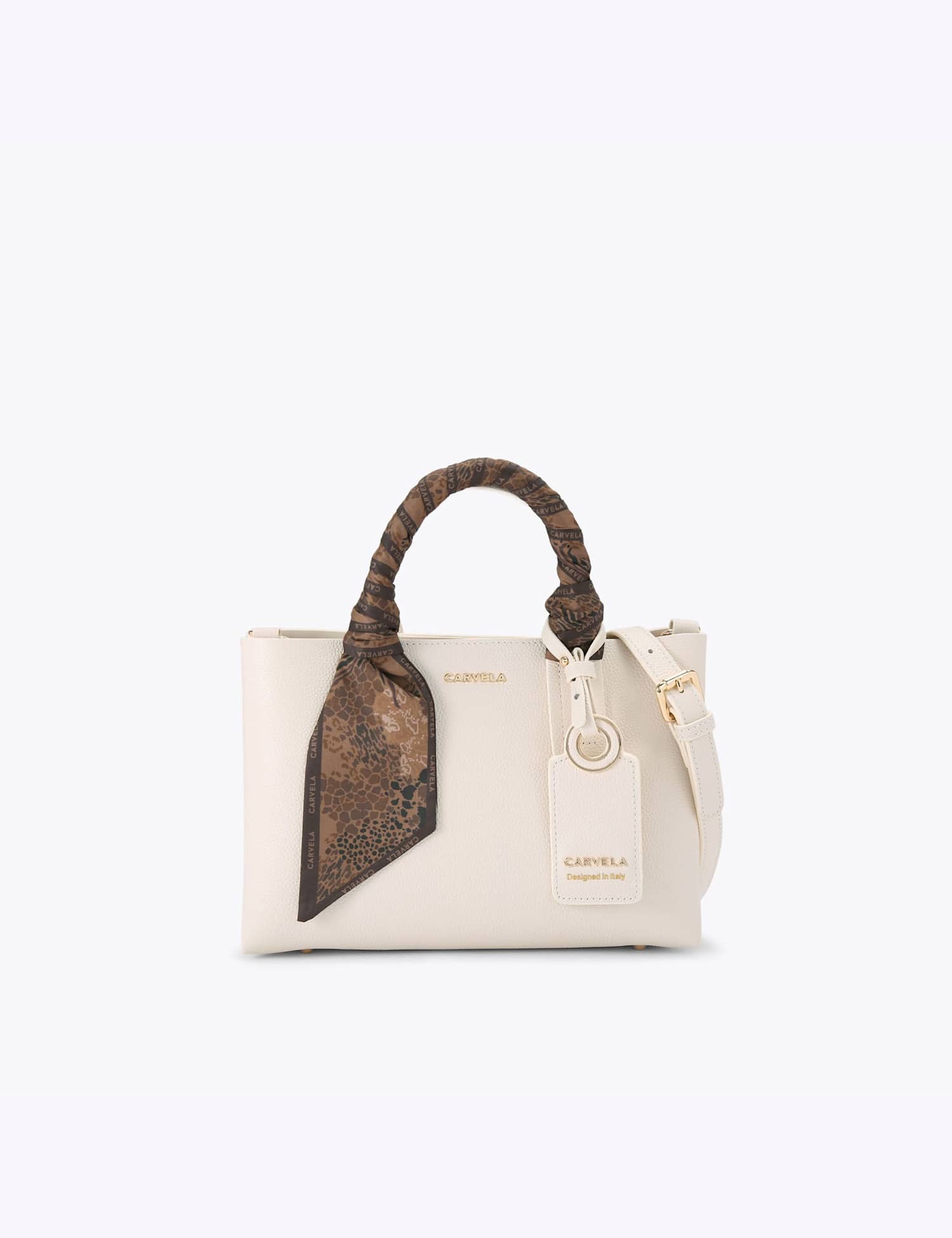 Carvela Leather Satin Scarf Cross Body Mini Tote Bag White