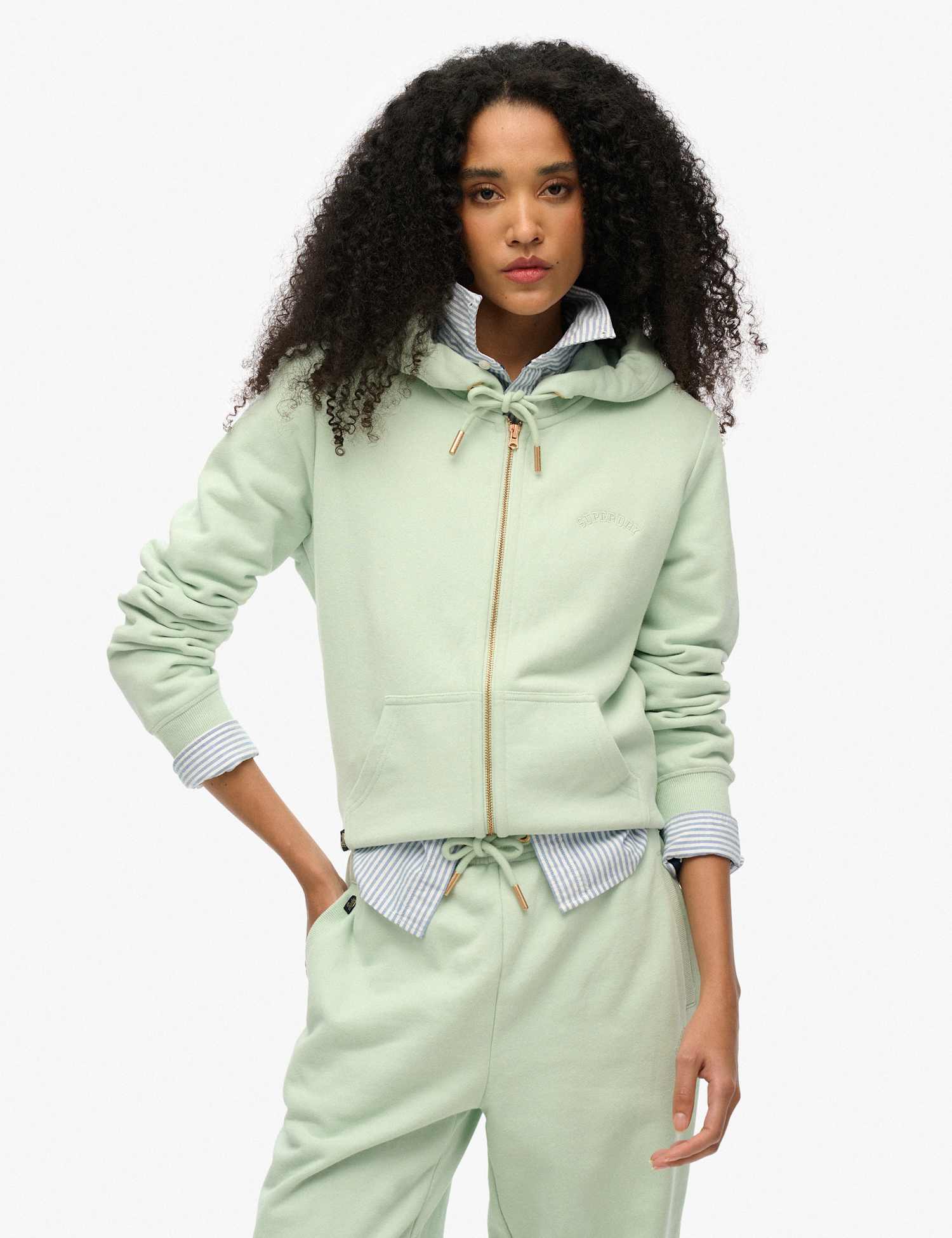 Superdry & Co Cotton Rich Zip Up Embroidered Logo Hoodie Green