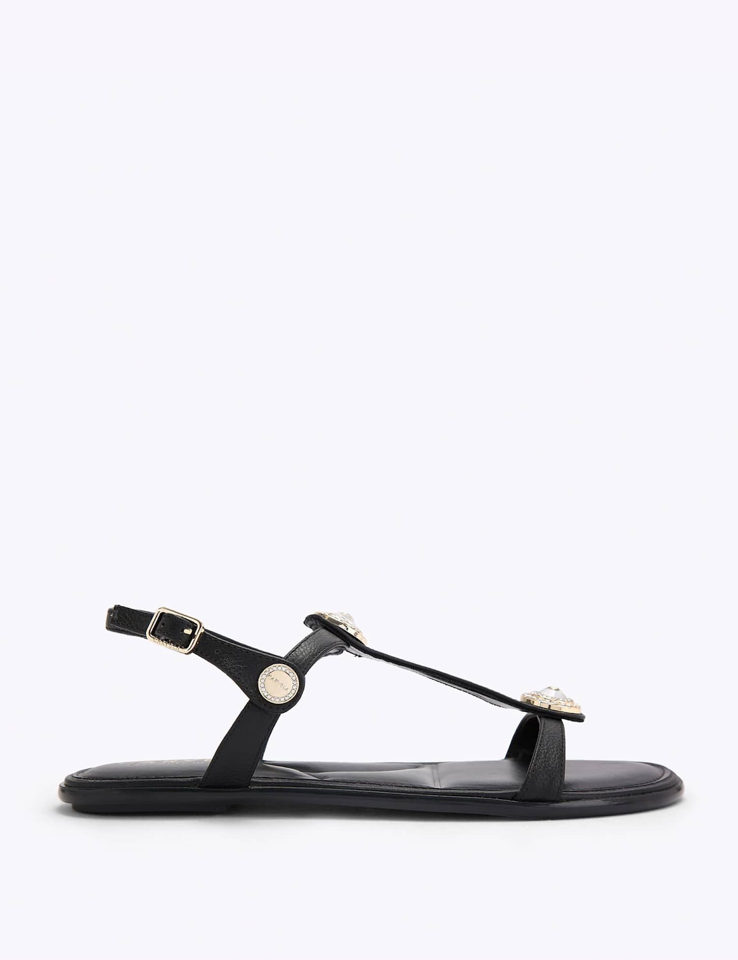 Carvela Wide Fit Leather Metallic Flat Sandals Black