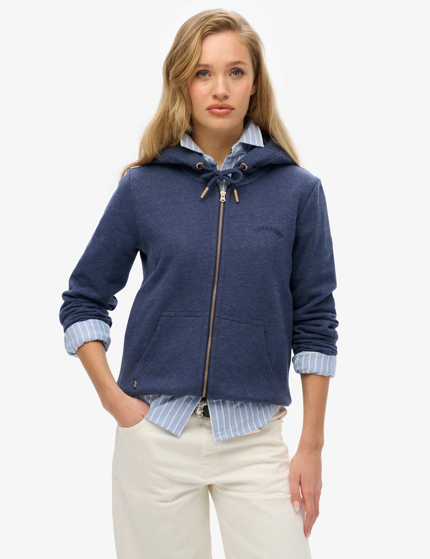 Superdry & Co Cotton Rich Logo Zip Up Hoodie Blue
