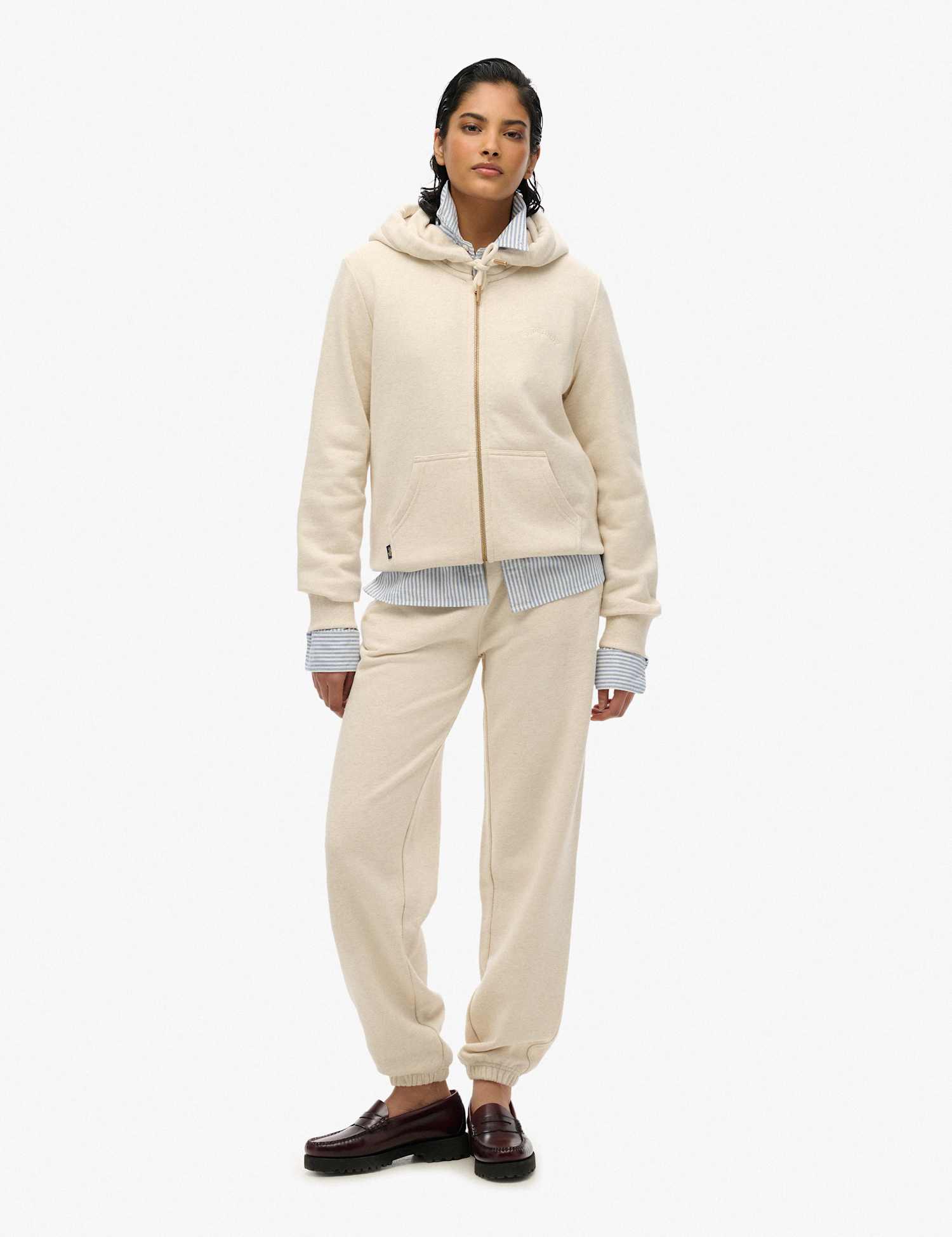 Superdry & Co Pure Cotton Relaxed Zip Up Hoodie Beige