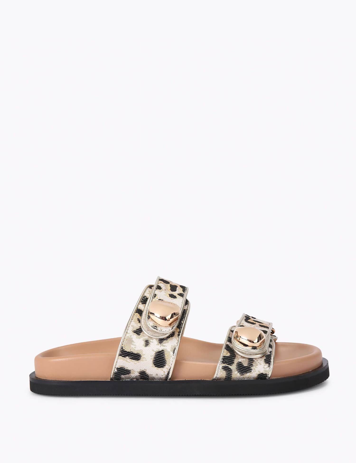 Carvela Leopard Print Double Buckle Flat Sandals Beige Mix