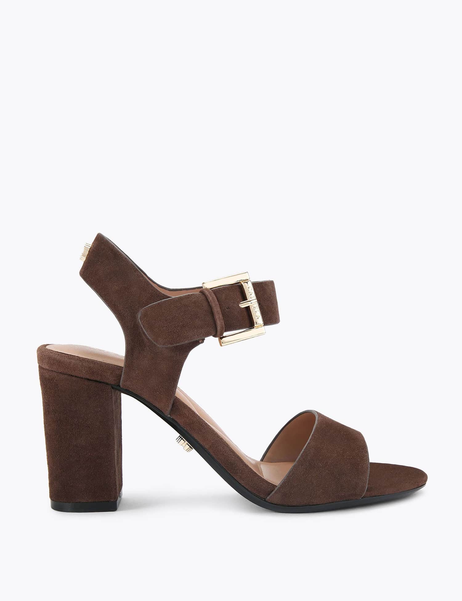 Carvela Leather Buckle Strap Block Heels Brown