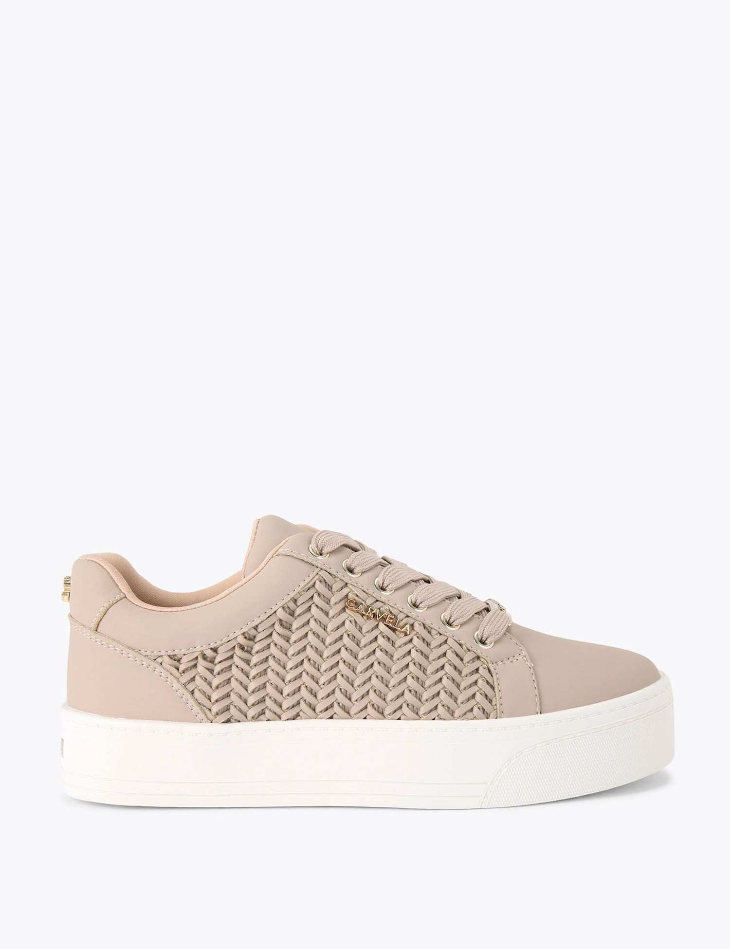 Carvela Lace Up Woven Platform Trainers Beige