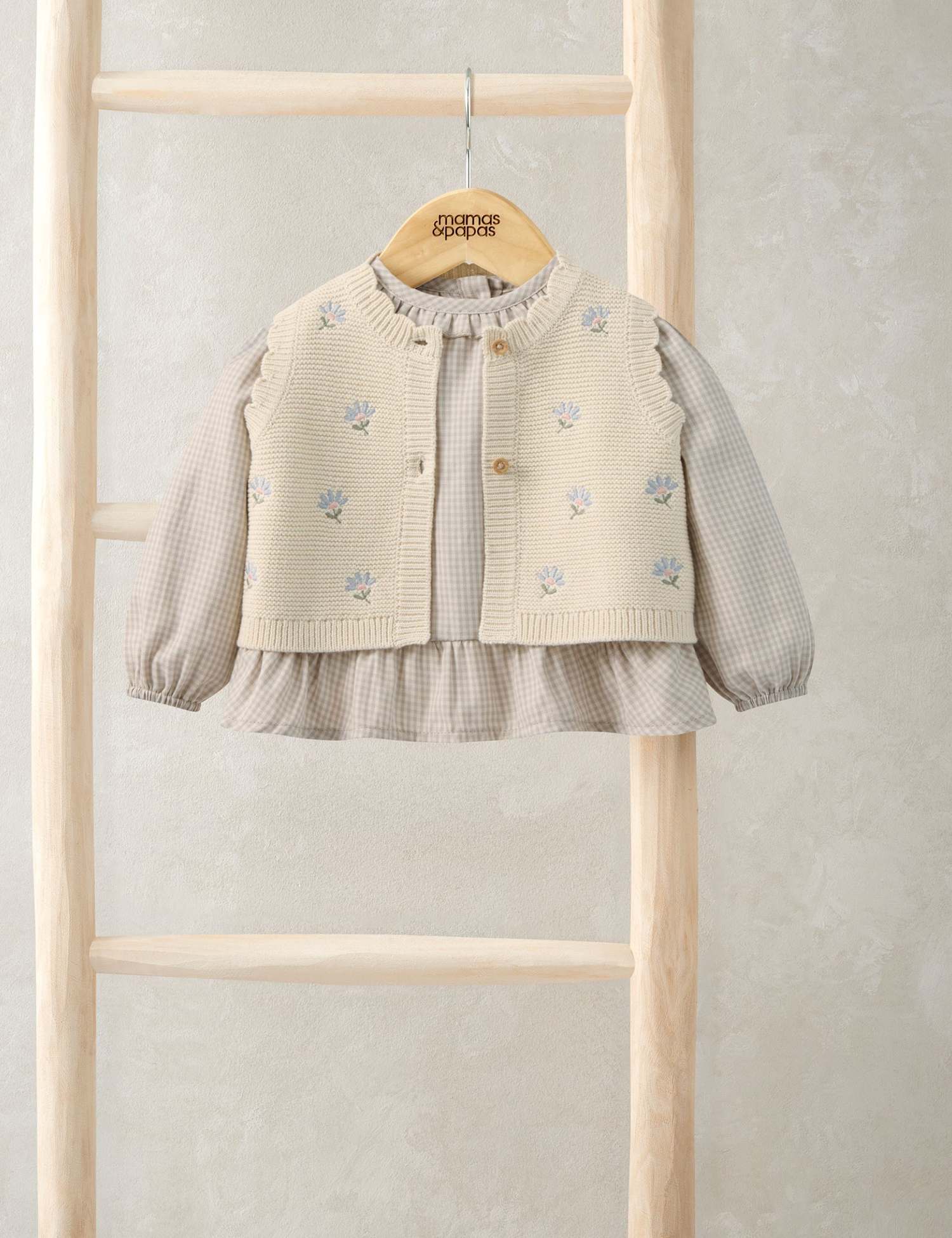 Mamas & Papas 2 Piece Pure Cotton Knitted Embroidered Set (0 Mths-3 Yrs) Cream
