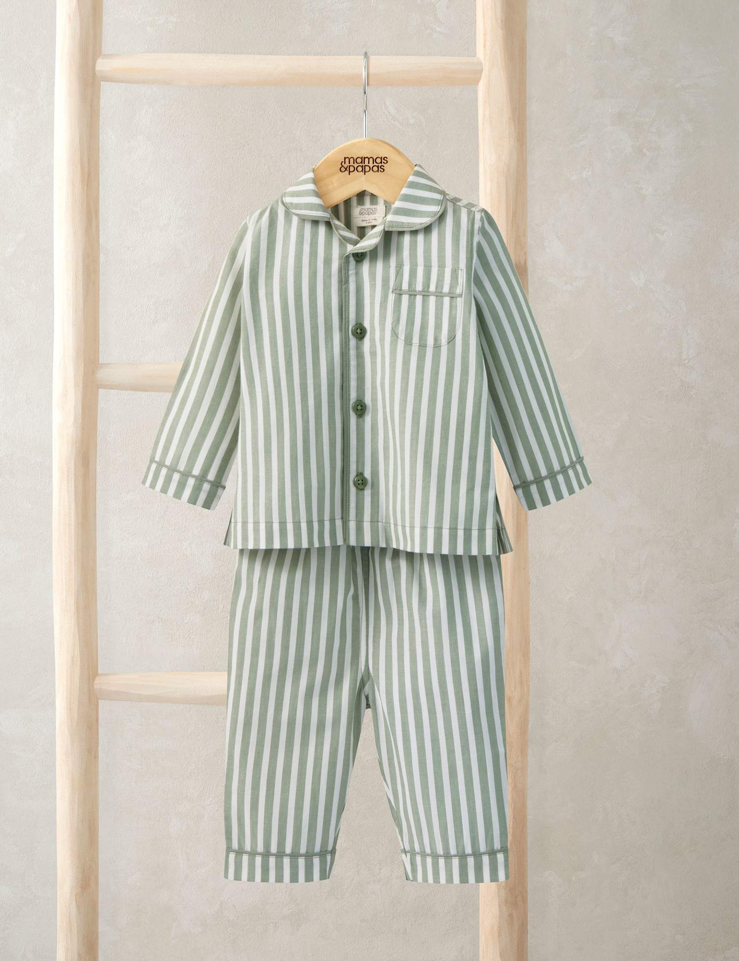Mamas & Papas Pure Cotton Woven Striped Pyjamas (3 Mths-3 Yrs) Green