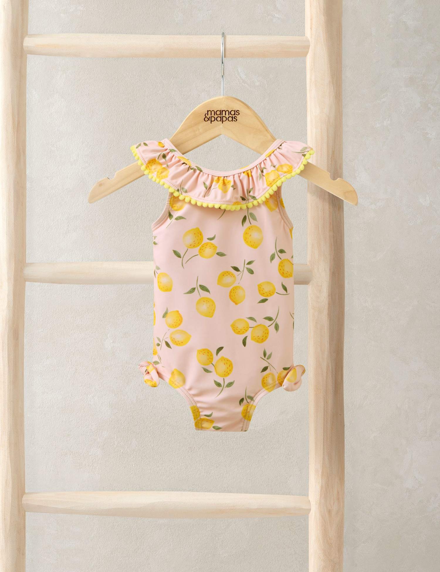 Mamas & Papas Lemon Print Frill Swimsuit (0-3 Yrs) Pink