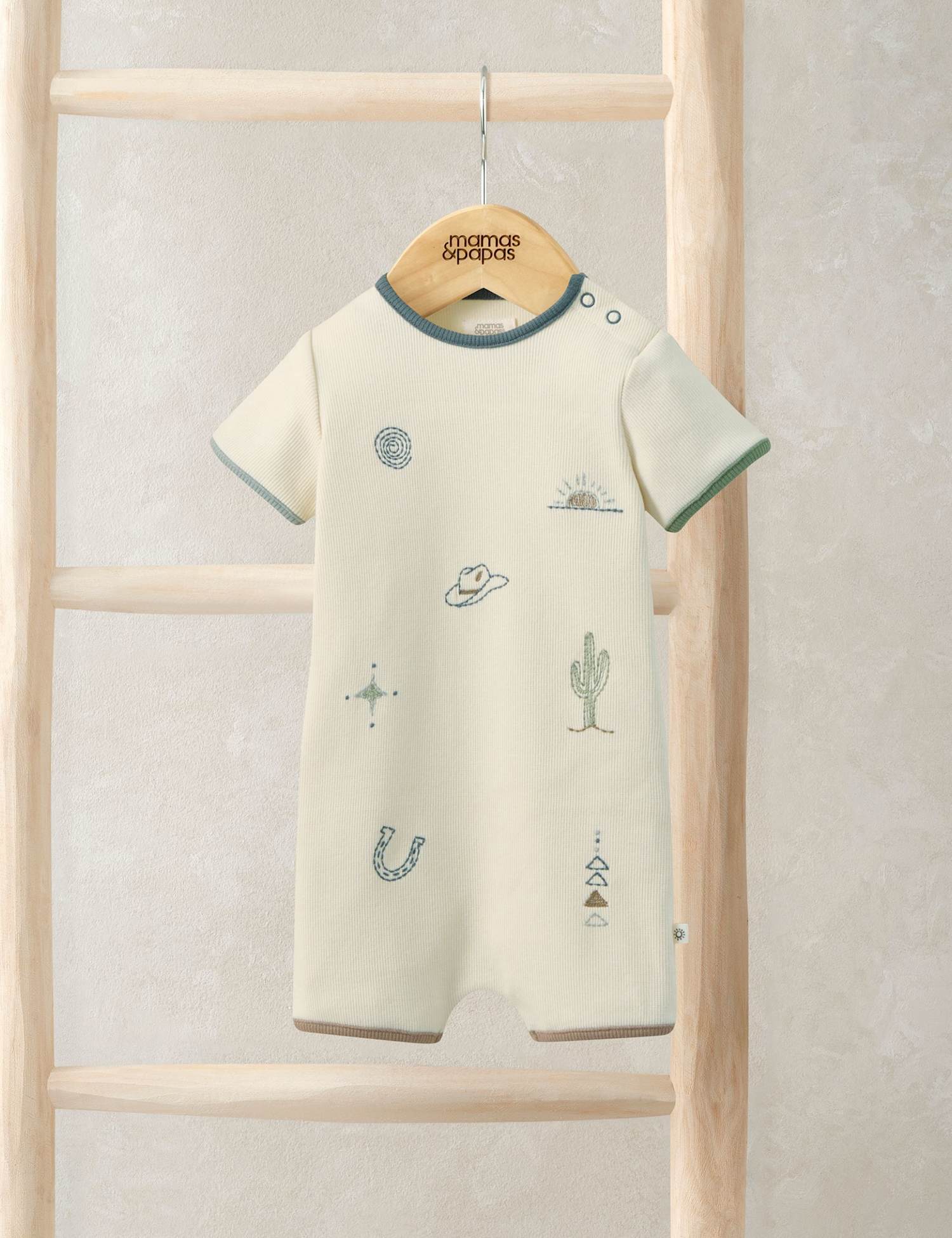 Mamas & Papas Cotton Rich Embroidered Romper (7lbs-12 Mths) Cream