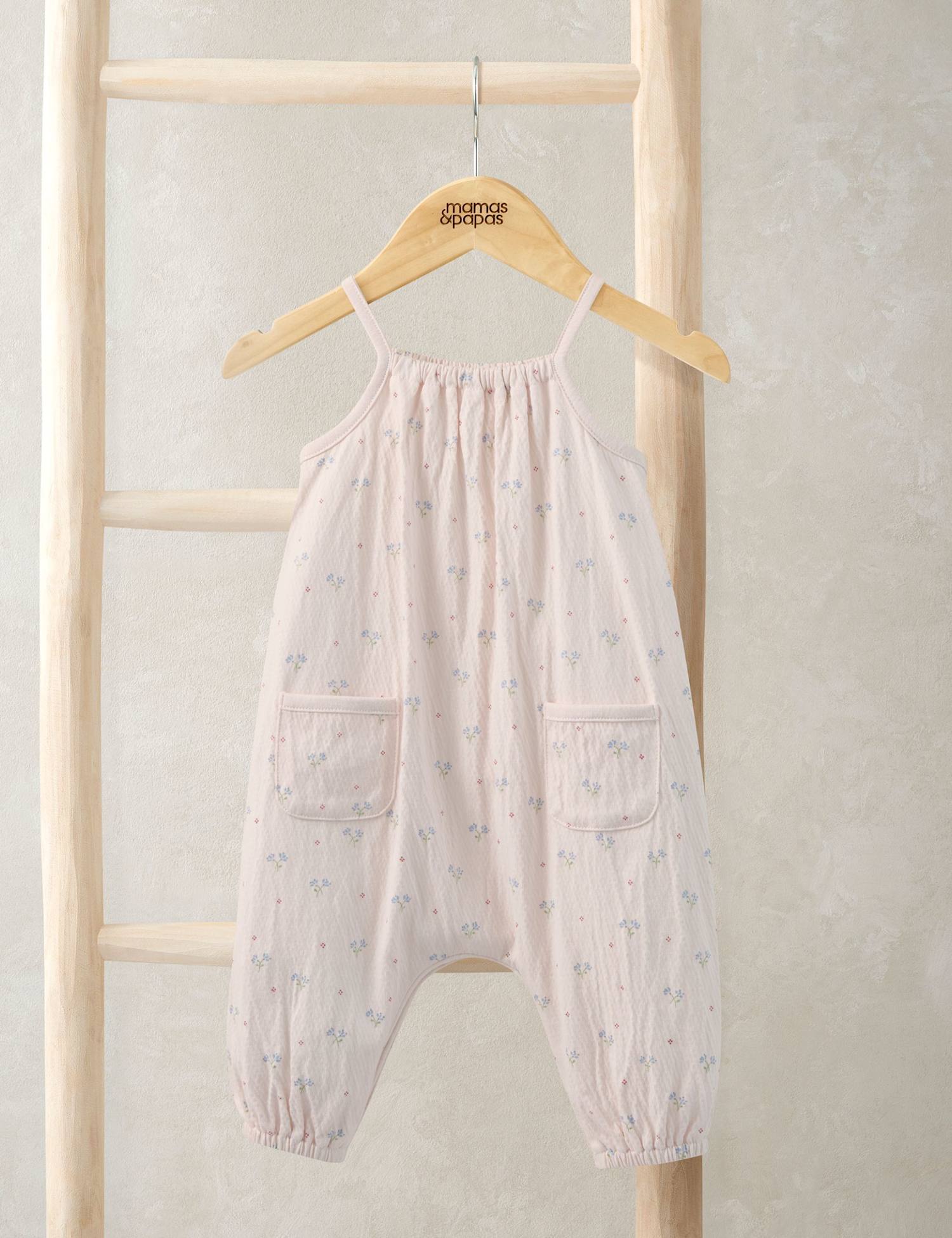 Mamas & Papas Cotton Rich Floral Crinkle Romper (0-24 Mths) Lilac