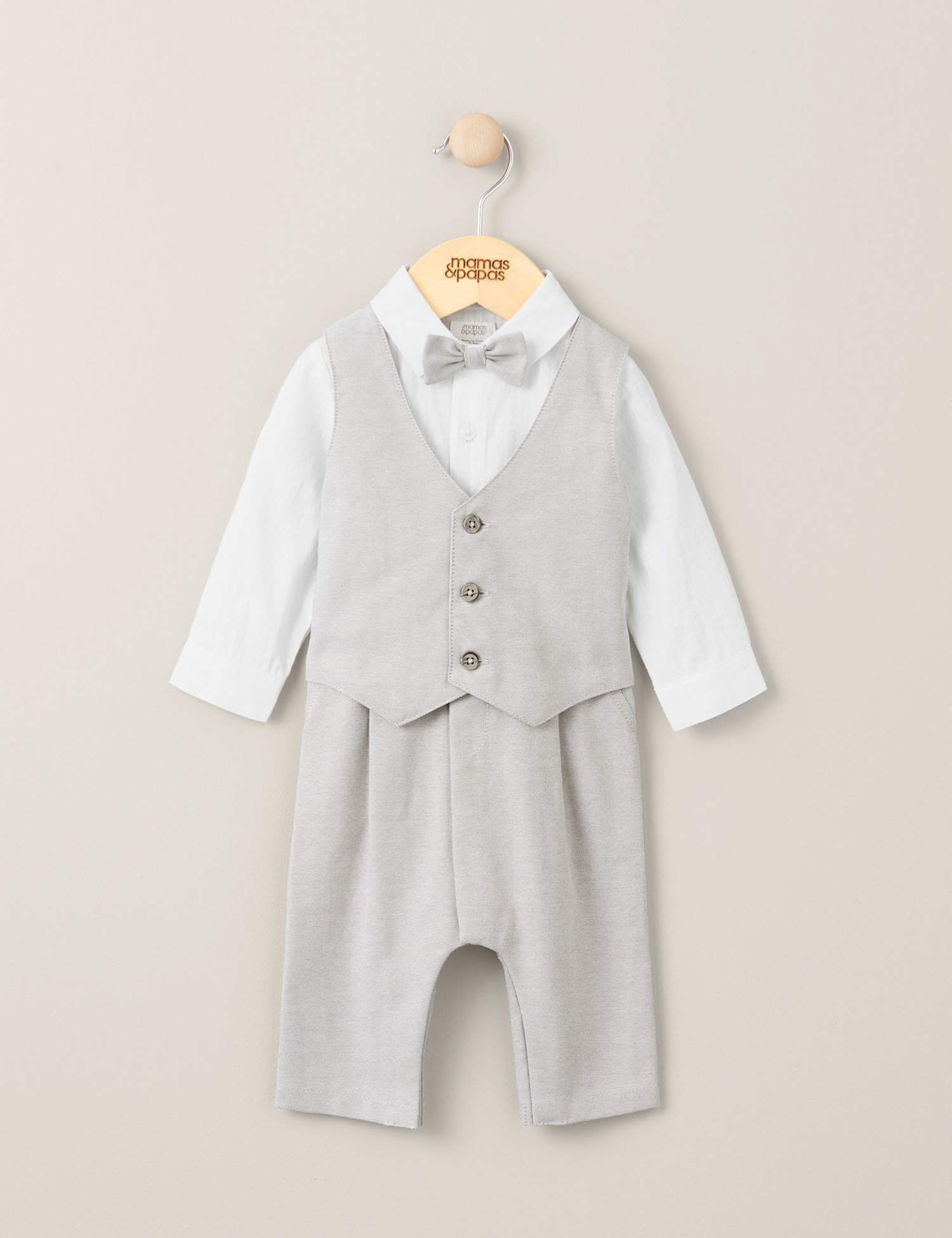 Mamas & Papas Cotton Rich Mock Waistcoat Romper (7lbs-24 Mths) Cream