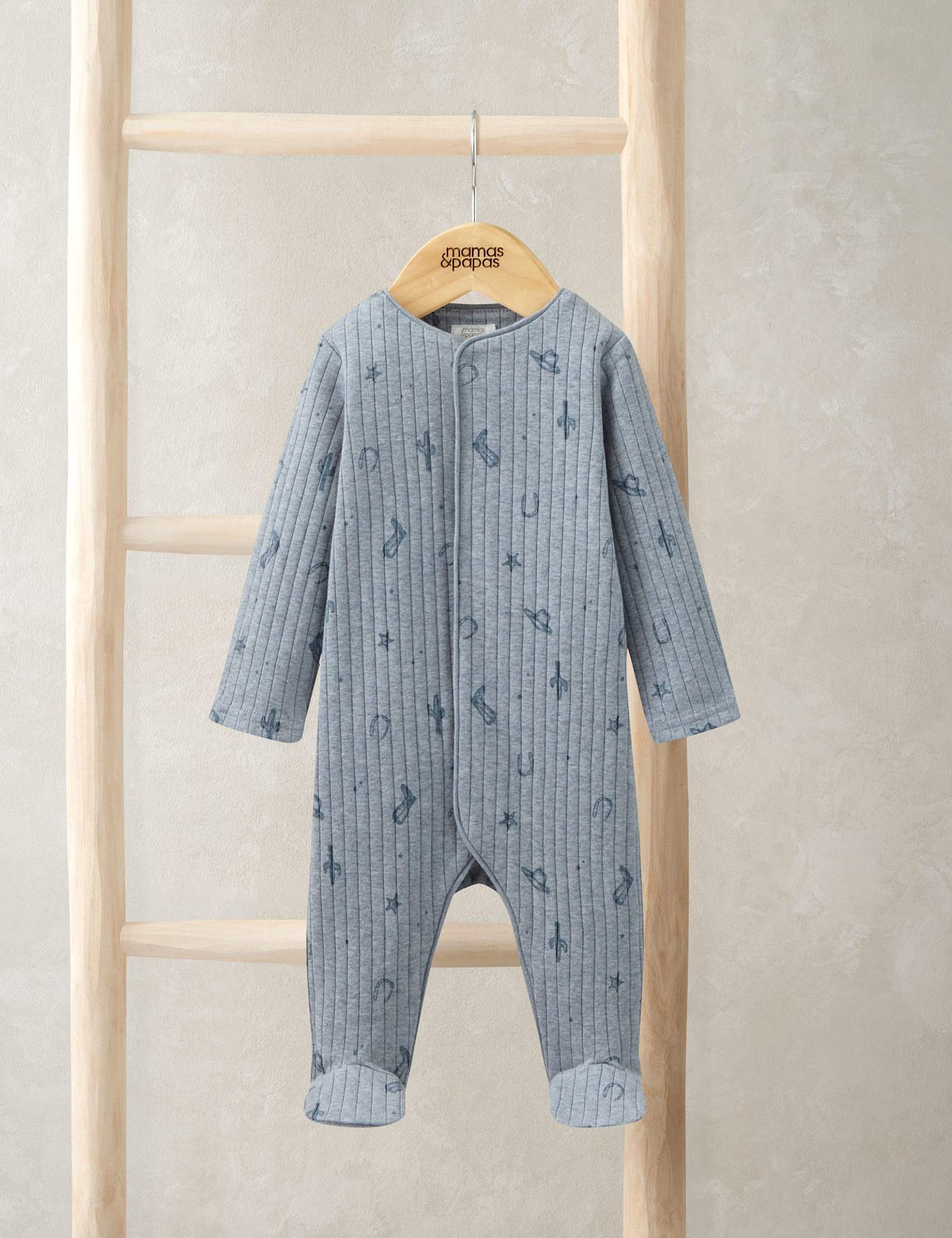 Mamas & Papas Pure Cotton Wild West Print Sleepsuit (6�lbs-12 Mths) Blue