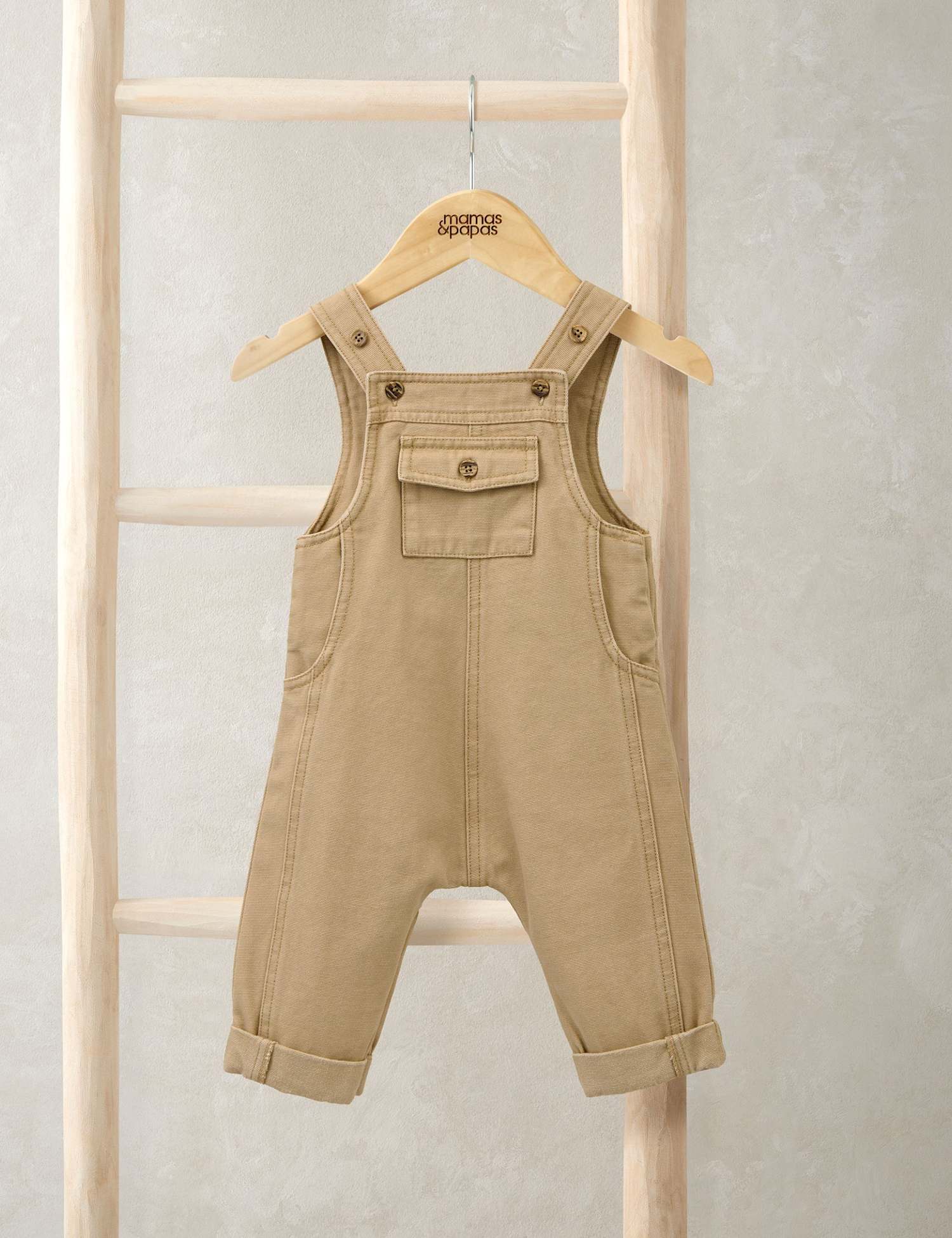 Mamas & Papas Pure Cotton Dungarees (0-36 Mths) Beige