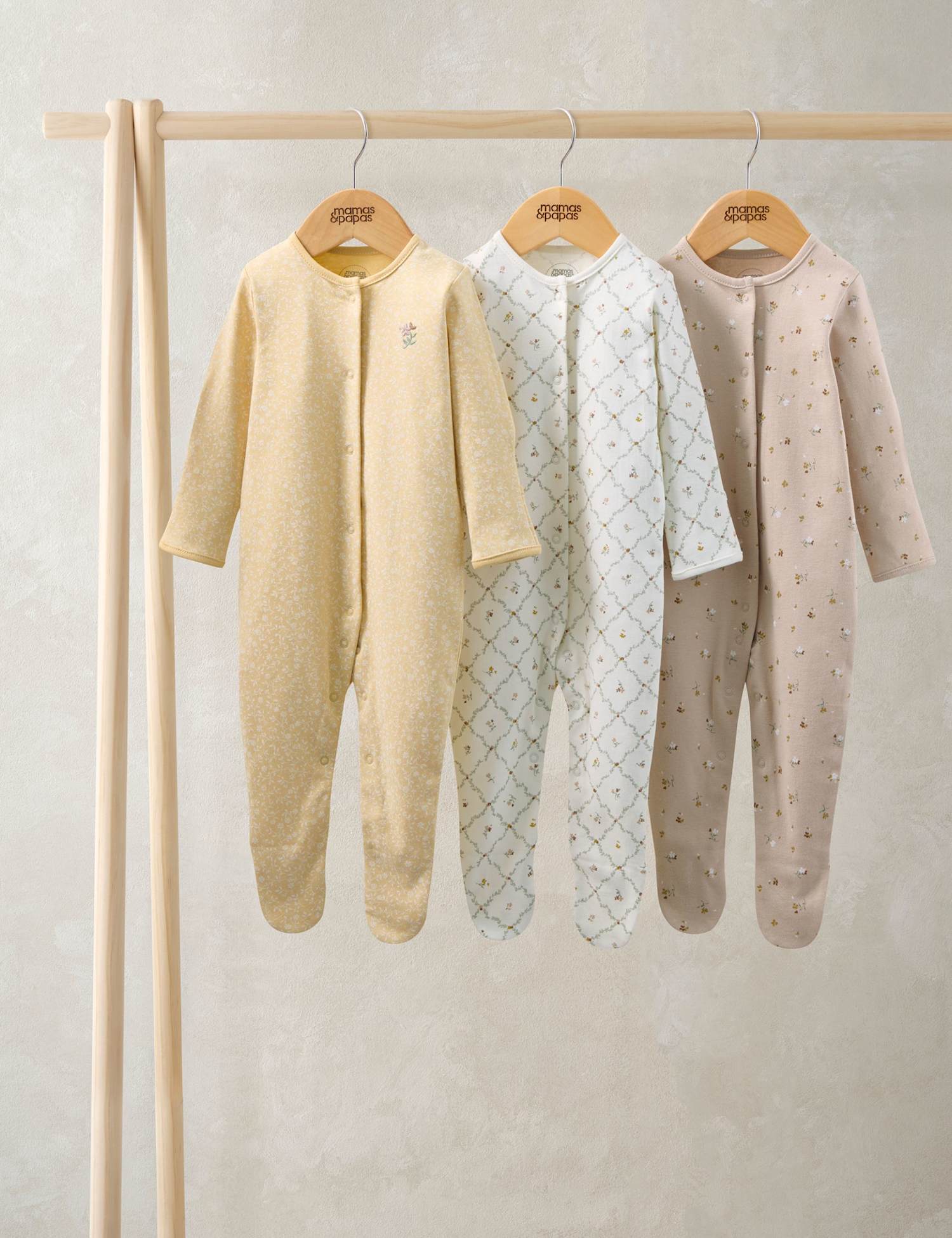 Mamas & Papas 3 Pack Pure Cotton Floral Sleepsuits (7lbs-24 Mths) Multi