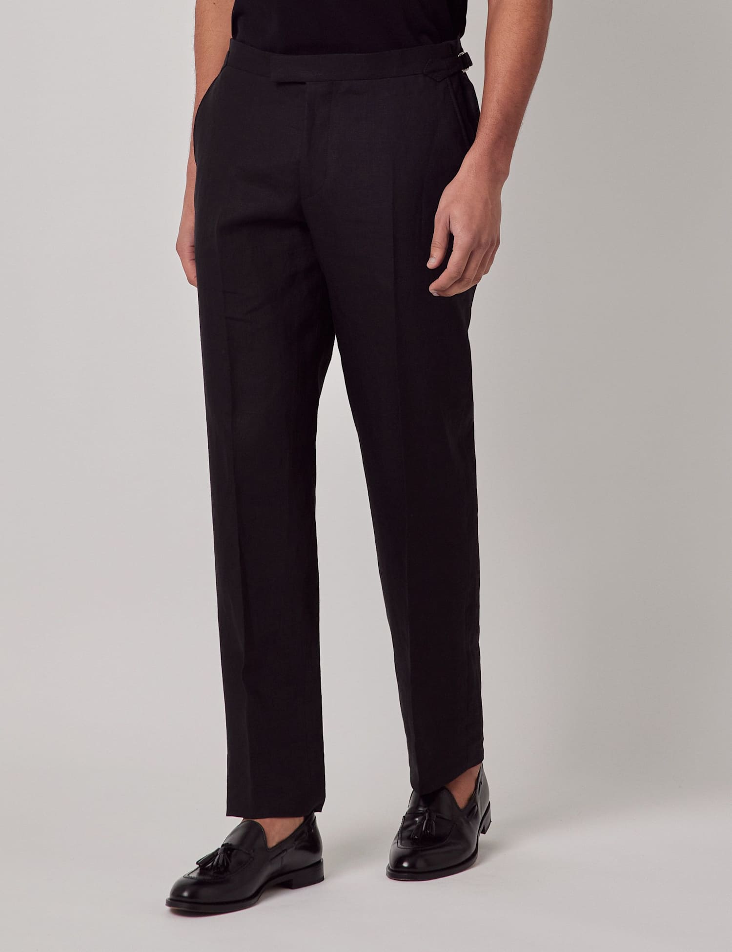 Hawes & Curtis Tailored Fit Italian Pure Linen Trousers Black