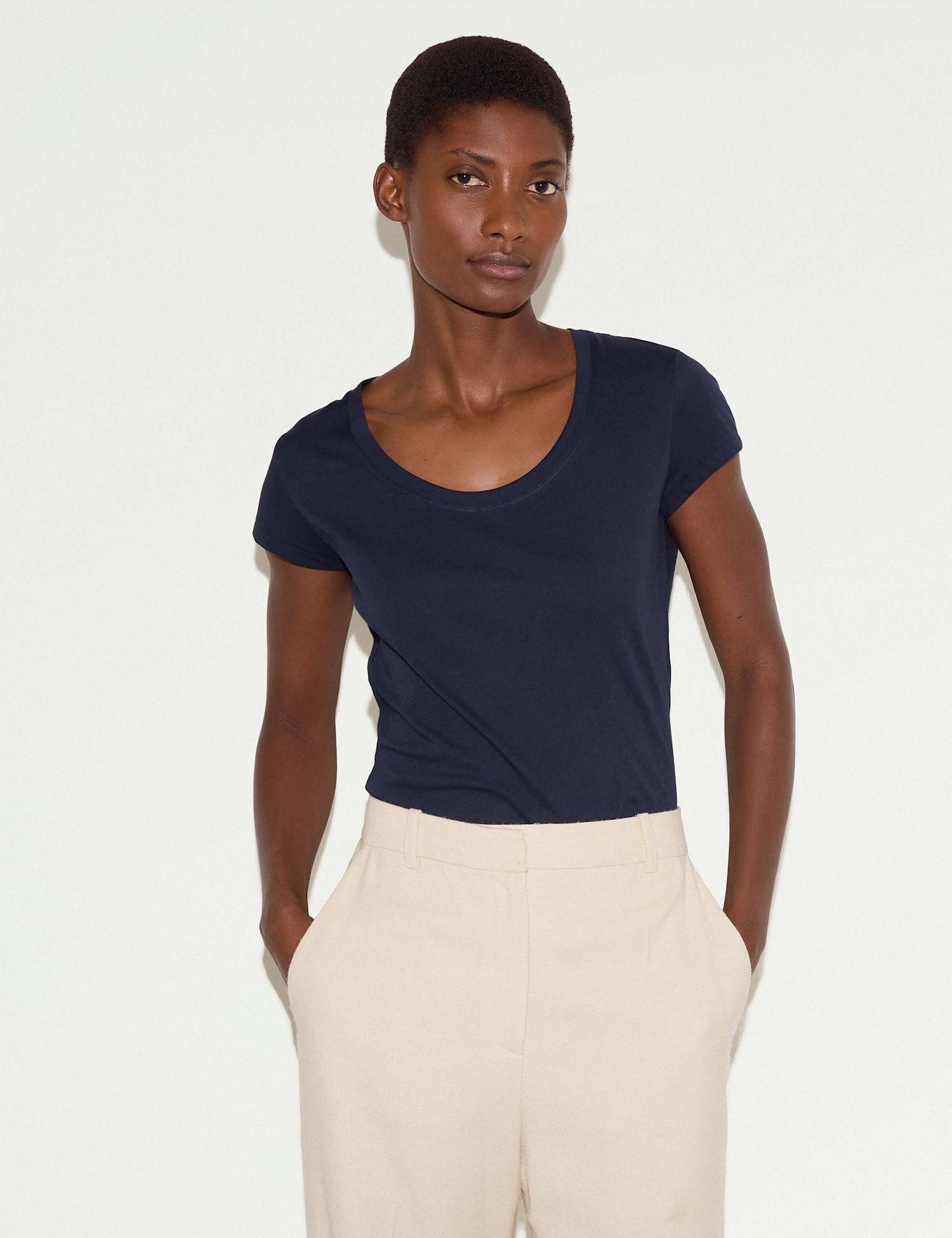 Jigsaw Pure Cotton Scoop Neck T-Shirt Navy