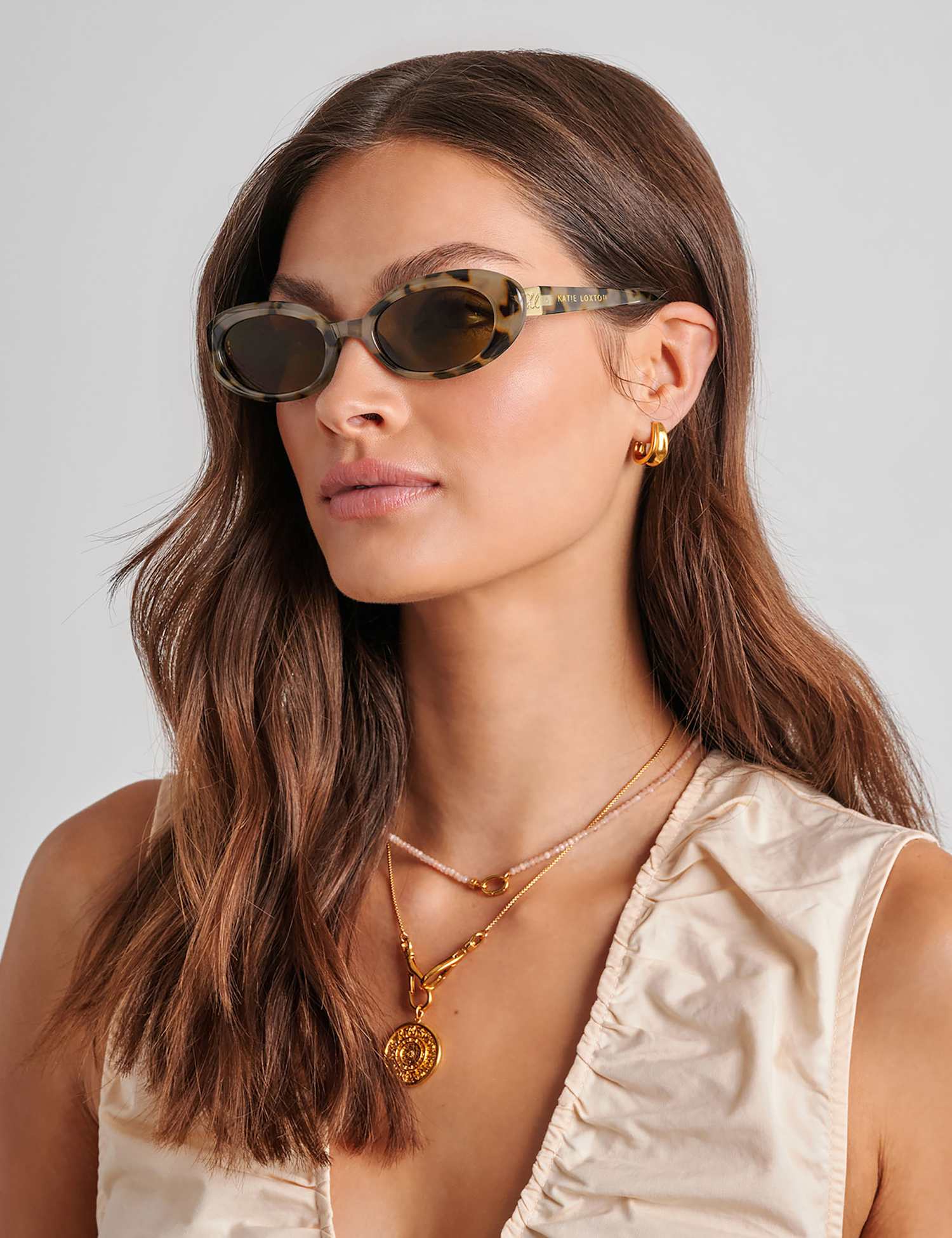 Katie Loxton Animal Print Oval Sunglasses Brown Mix