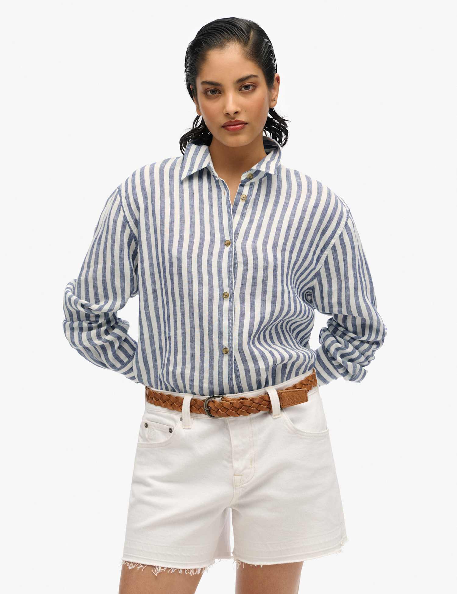 Superdry & Co Linen Rich Striped Shirt Blue Mix