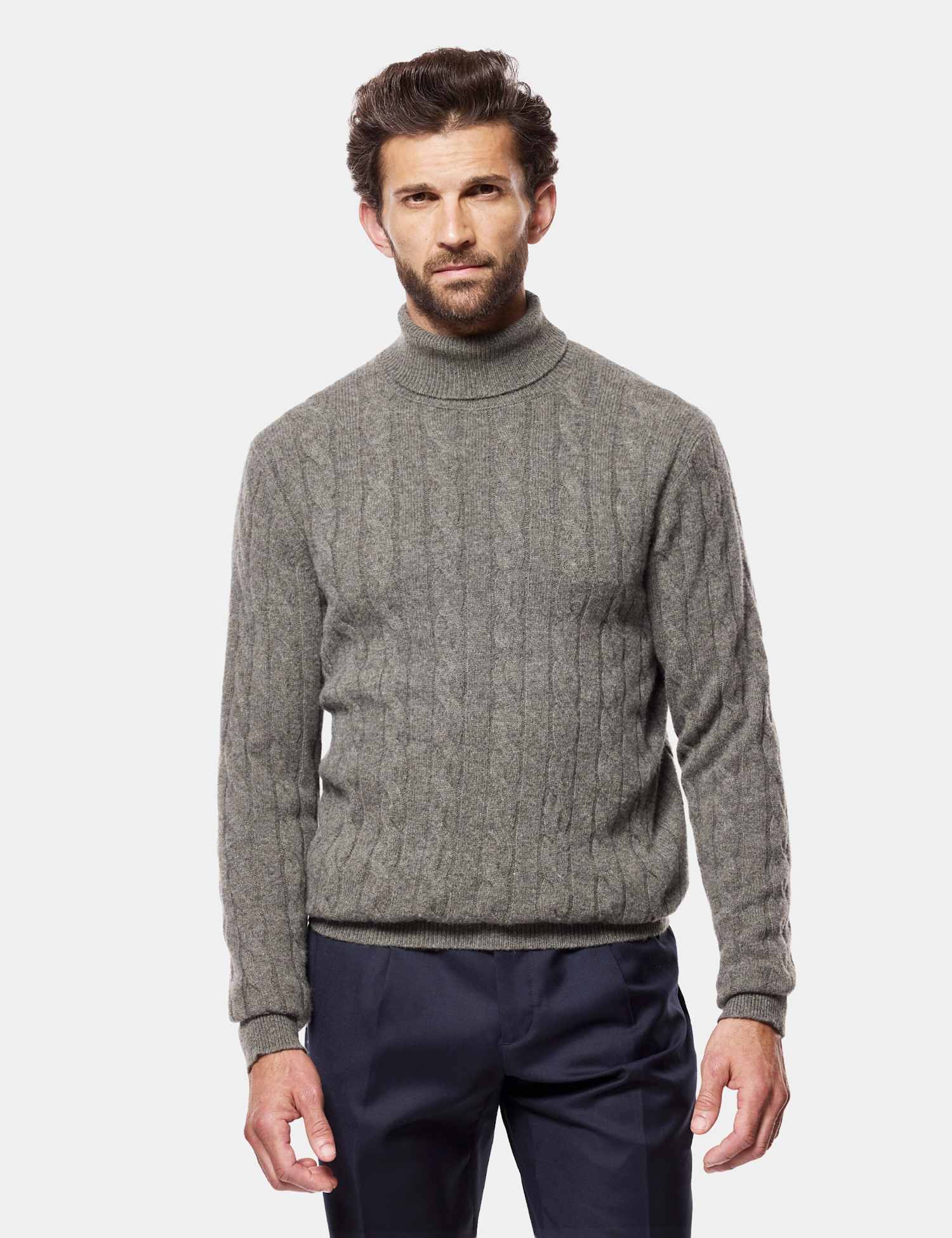Hawes & Curtis Pure Lambswool Cable Roll Neck Jumper Green