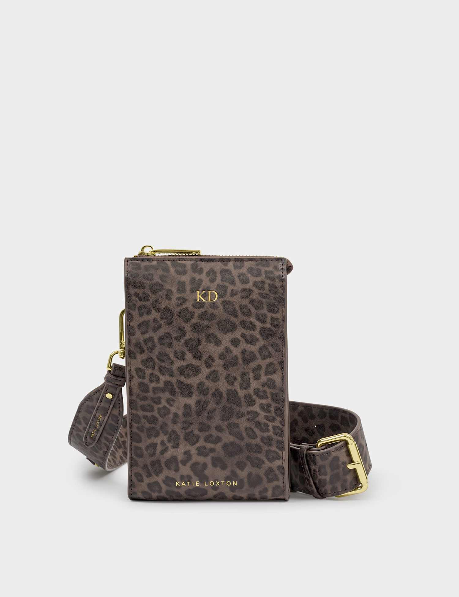 Katie Loxton Personalised Animal Print Mini Cross Body Bag Brown
