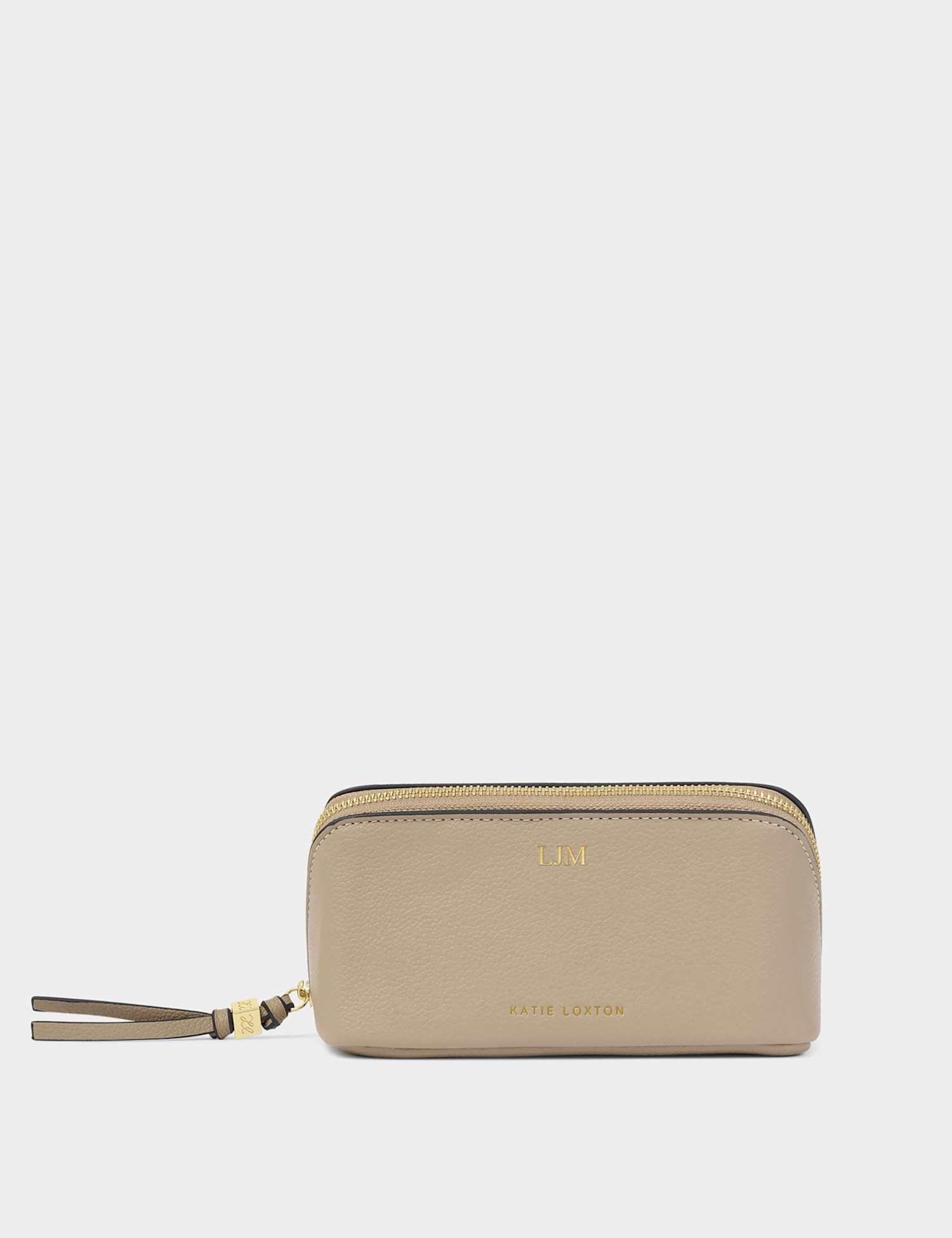 Katie Loxton Personalised Faux Leather Fold-Out Make-Up Bag with Mirror Taupe