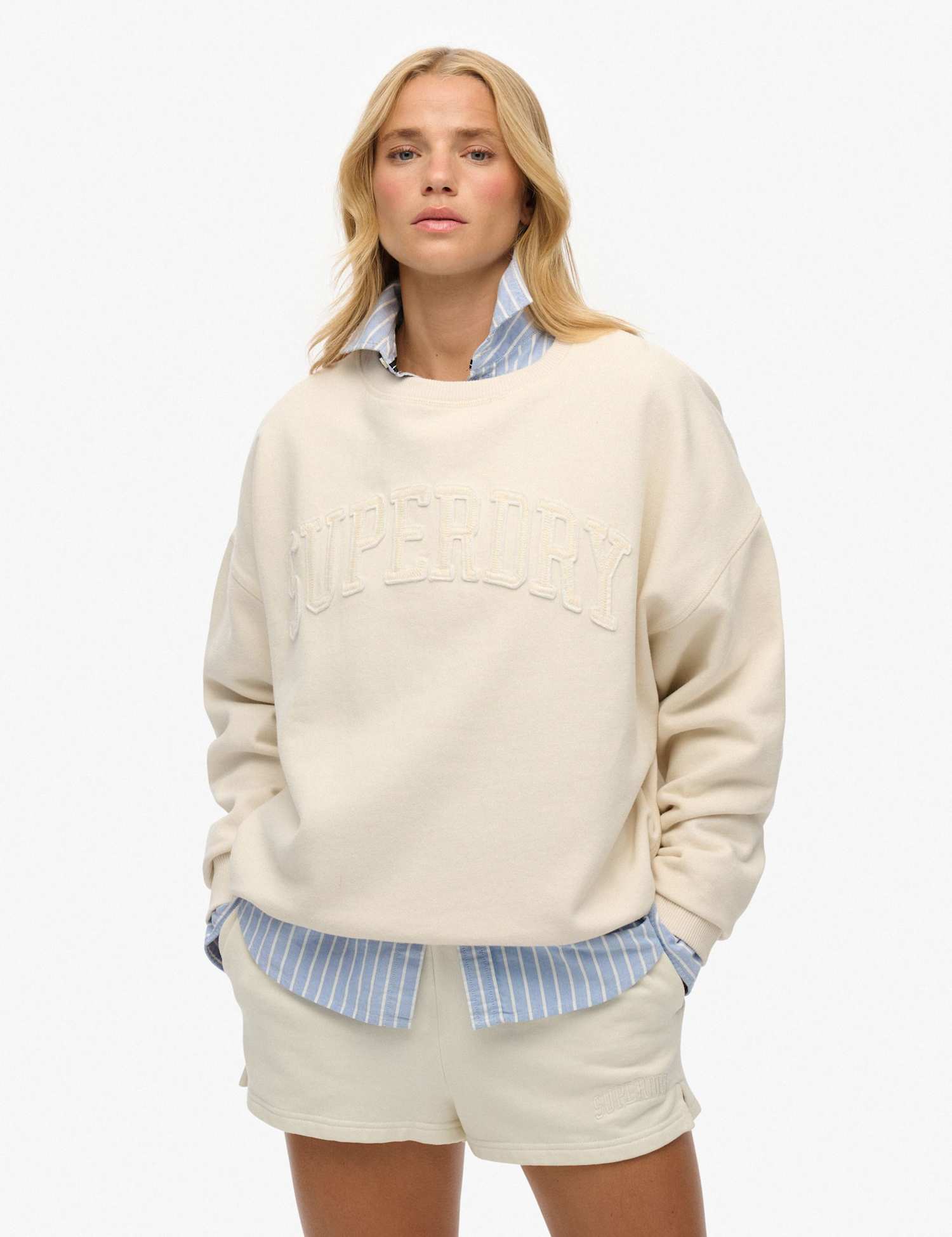 Superdry & Co Pure Cotton Slogan Oversized Sweatshirt White