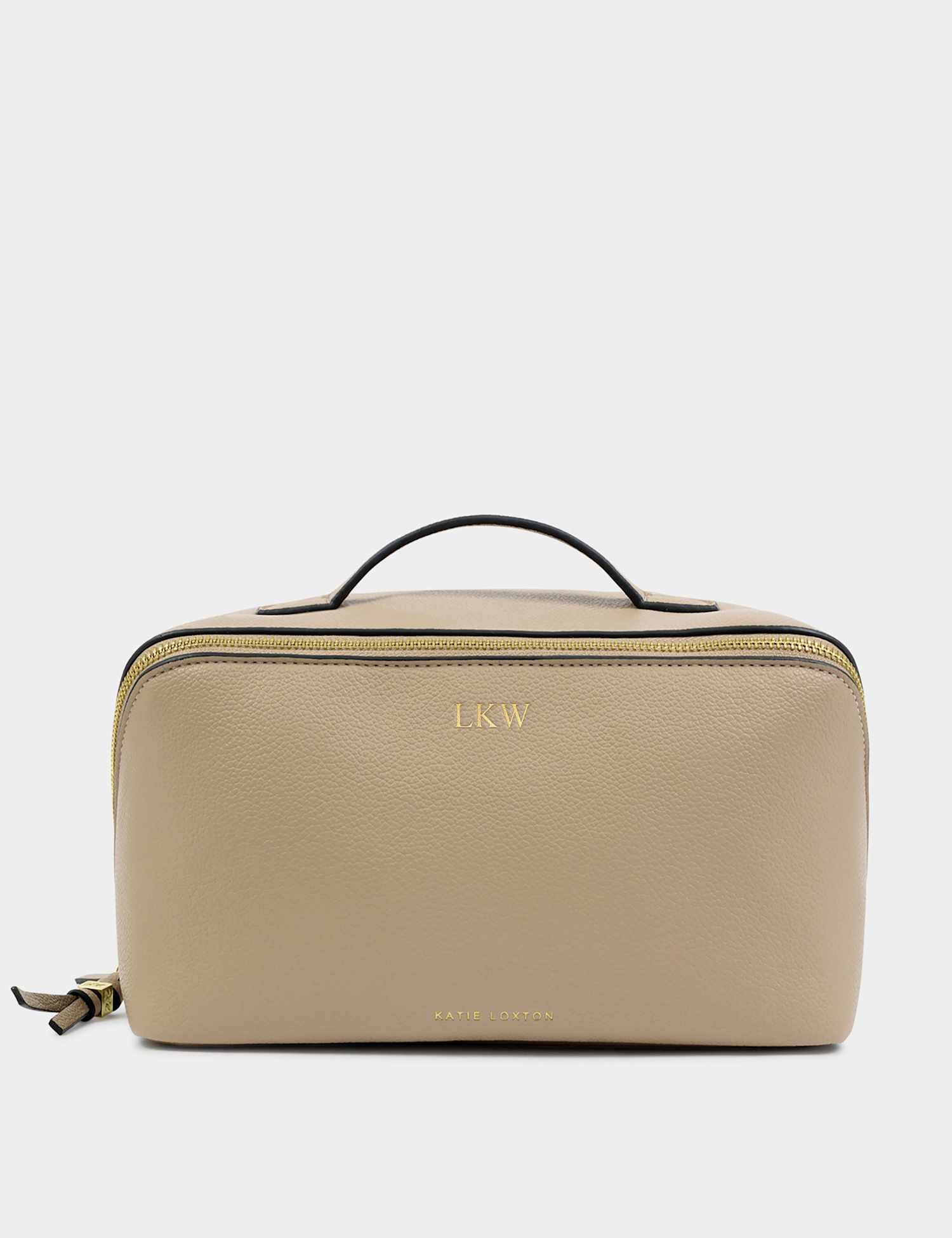 Katie Loxton Personalised Faux Leather Flat Lay Toiletry Bag Taupe