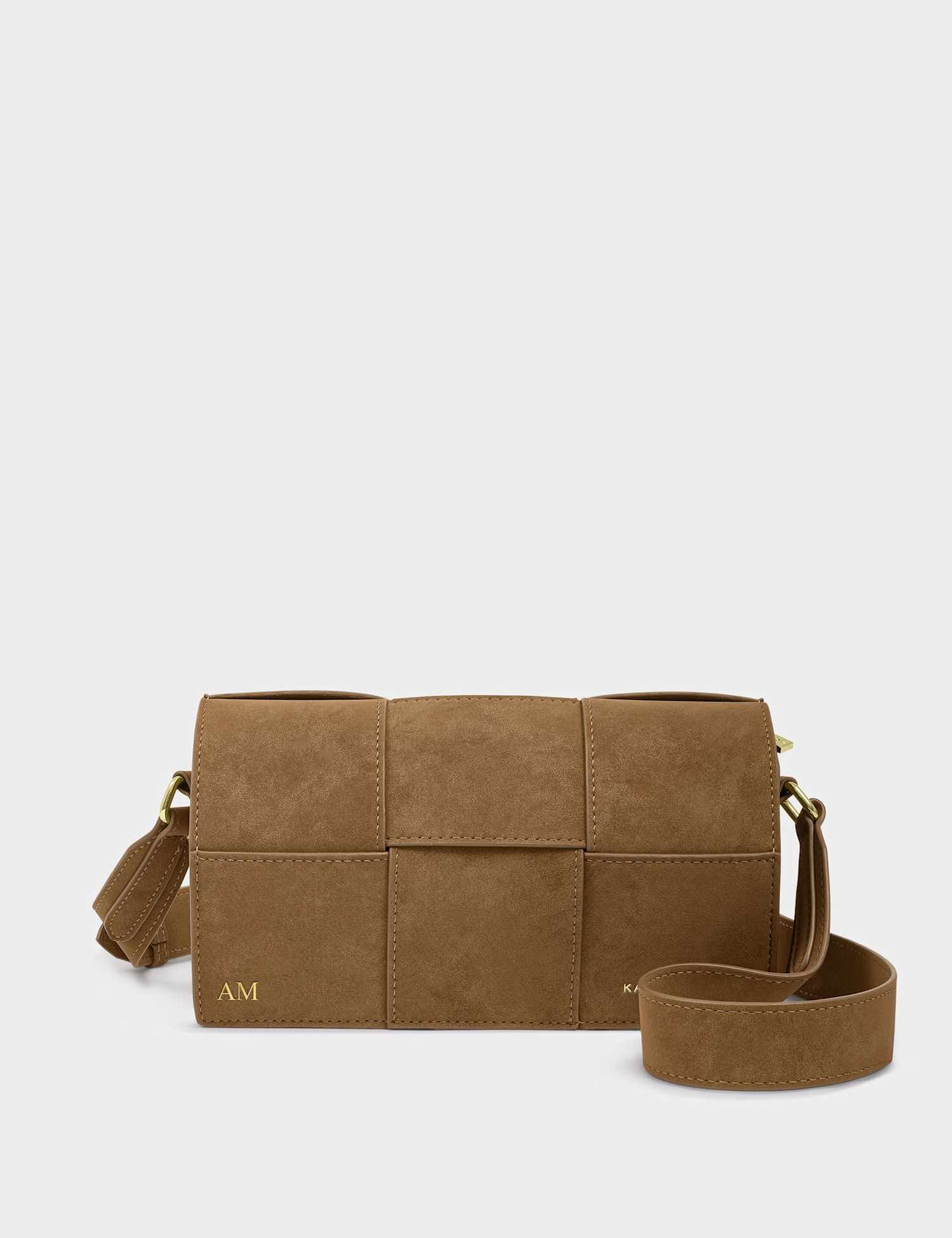Katie Loxton Personalised Faux Suede Woven Cross Body Bag Camel